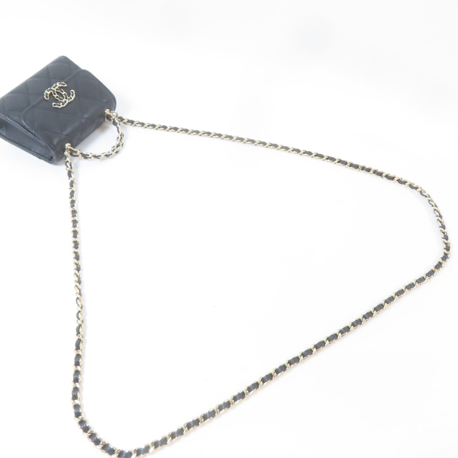 CHANEL 菱格Caviar皮革Mini Kelly Bag金扣鏈帶肩背袋黑色