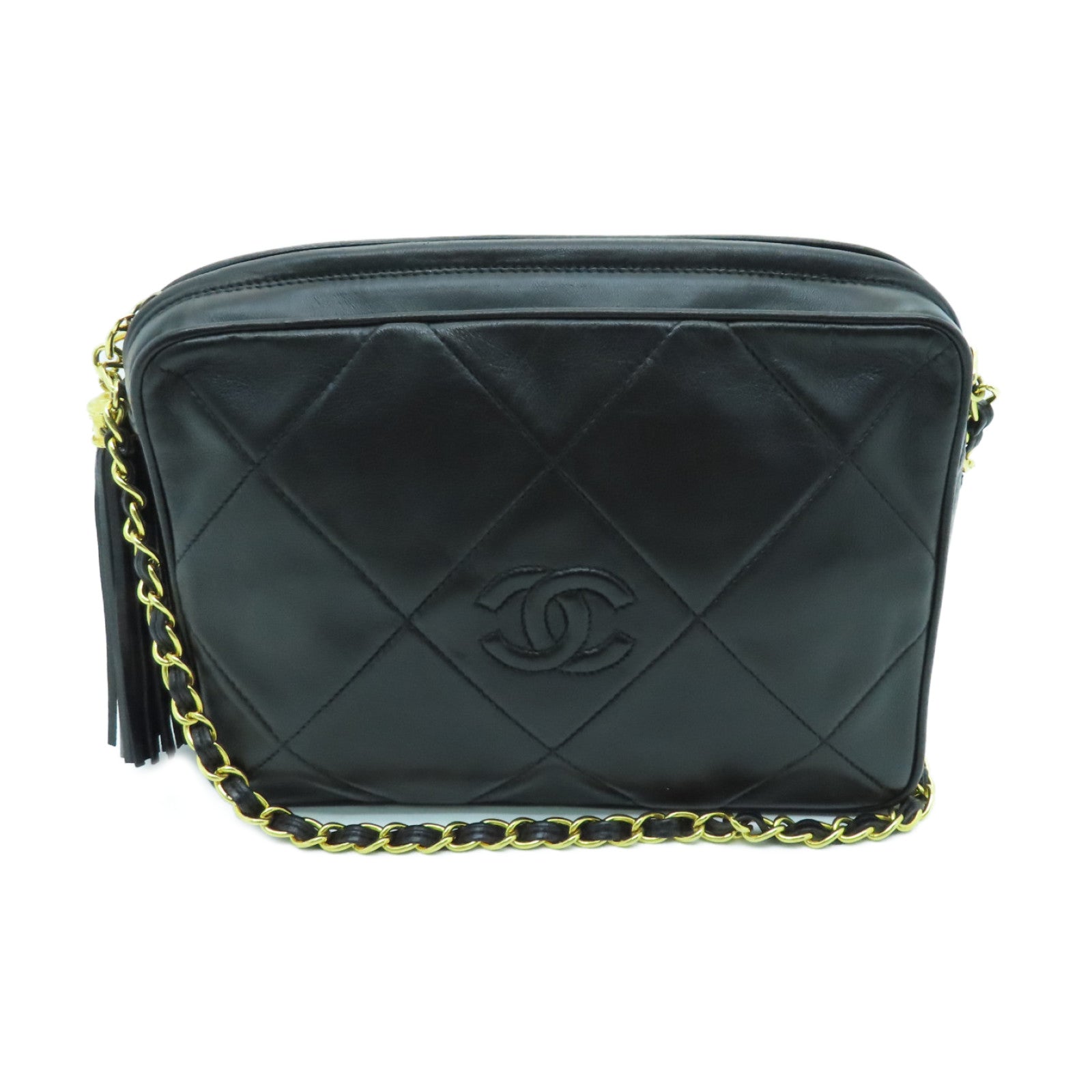 CHANEL rhombic sheepskin leather Chain Shoulder gold buckle chain shoulder bag black