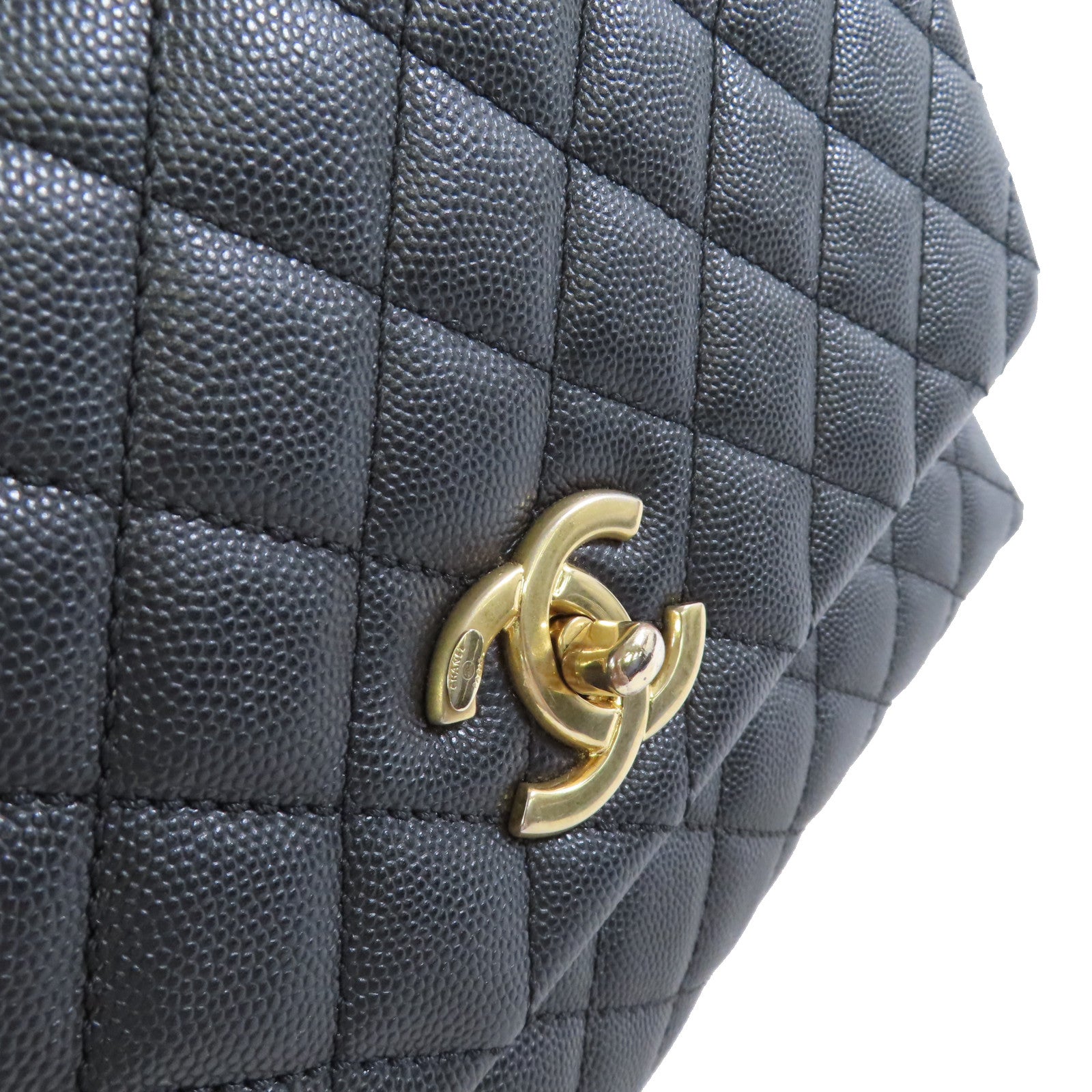 CHANEL 菱格Caviar皮革/蜥蝪皮革CoCo Handle 2Way Chain Shoulder Bag金扣手挽肩背兩用袋黑色