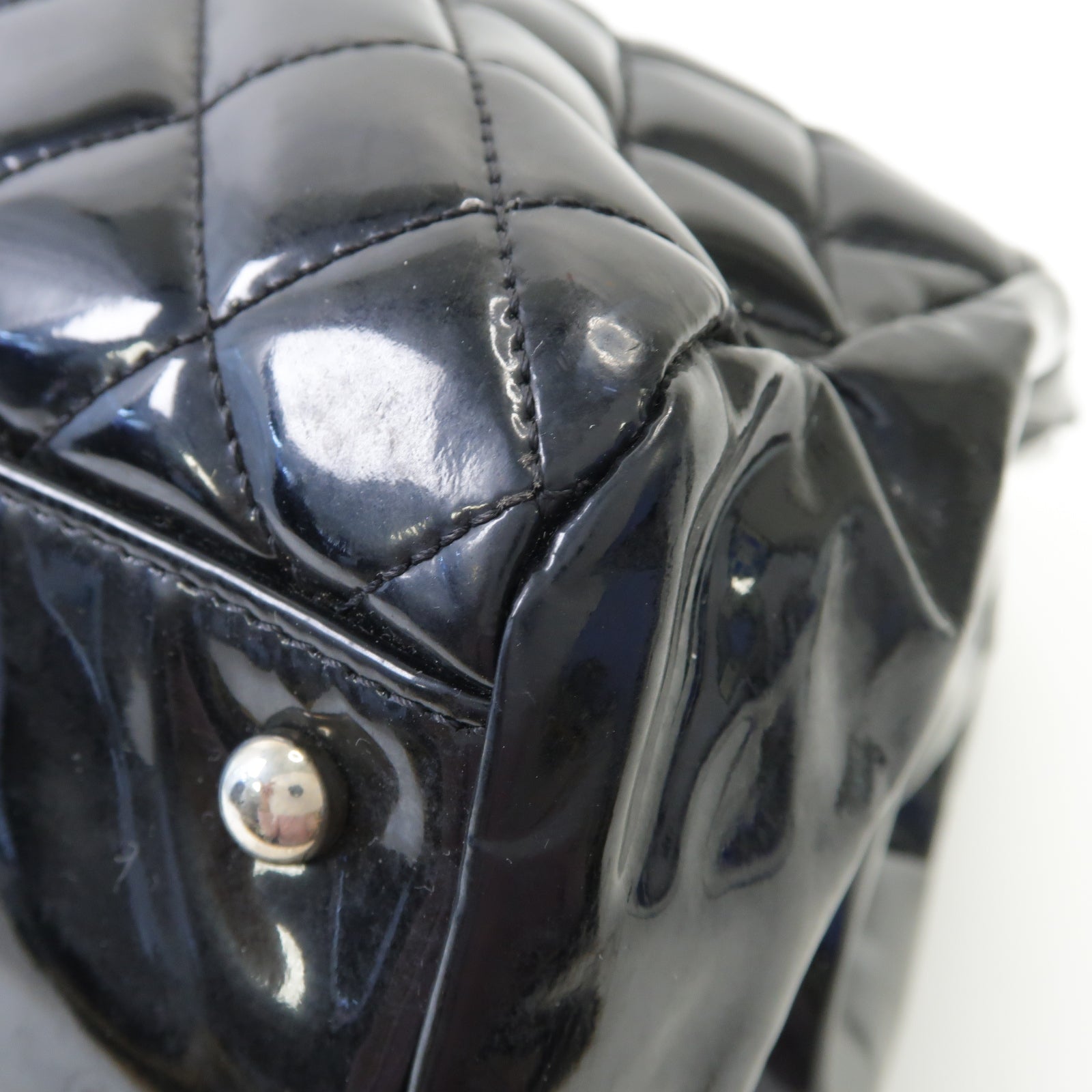 CHANEL **【激減優惠】菱格漆皮皮革Chain Shoulder Bag銀扣鏈帶肩背袋黒色