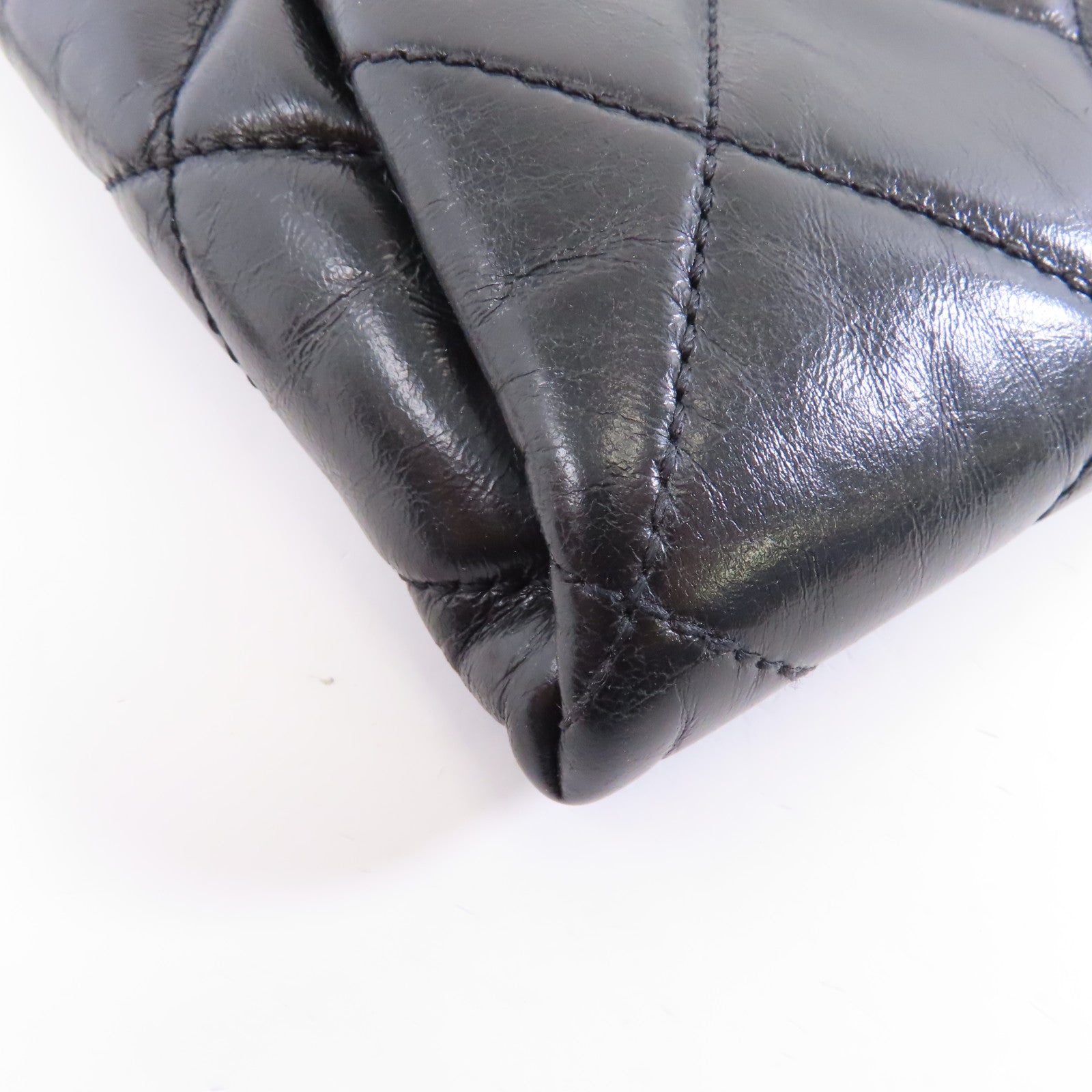 CHANEL 菱格牛皮皮革Chain Shoulder Bag銀扣肩背袋黑色