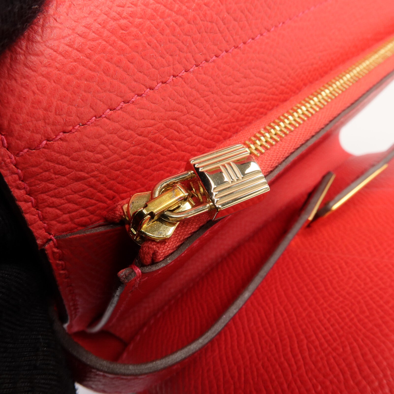 HERMES Epsom皮革Kelly Short Wallet金扣錢包Rouge de Coeur