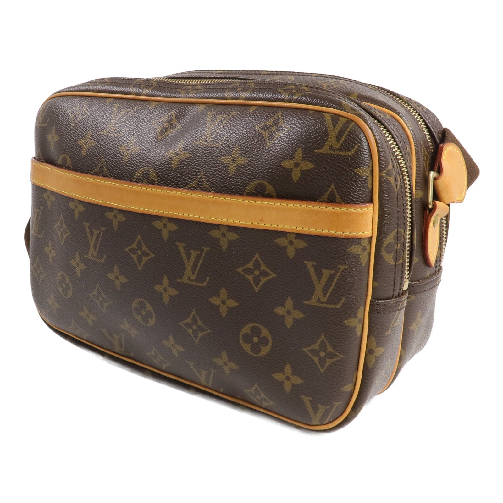 LOUIS VUITTON Monogram Reporter PM金扣肩背袋棕色