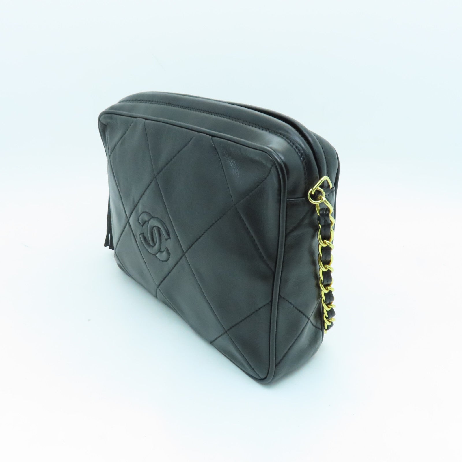 CHANEL rhombic sheepskin leather Chain Shoulder gold buckle chain shoulder bag black