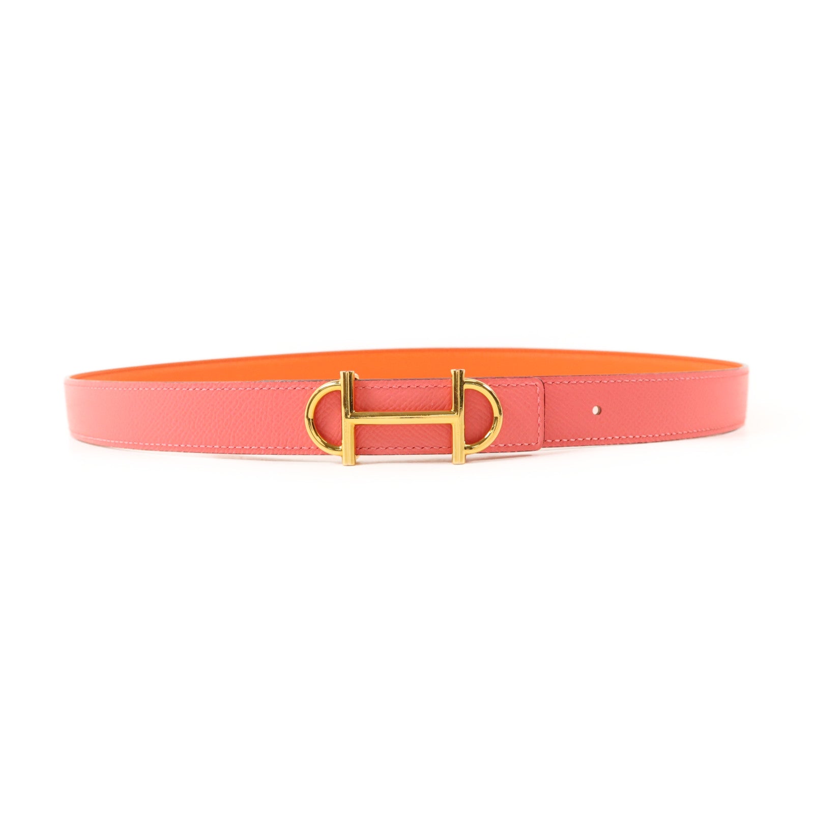 HERMES Epsom皮革Belt金扣皮帶Rose Azalee