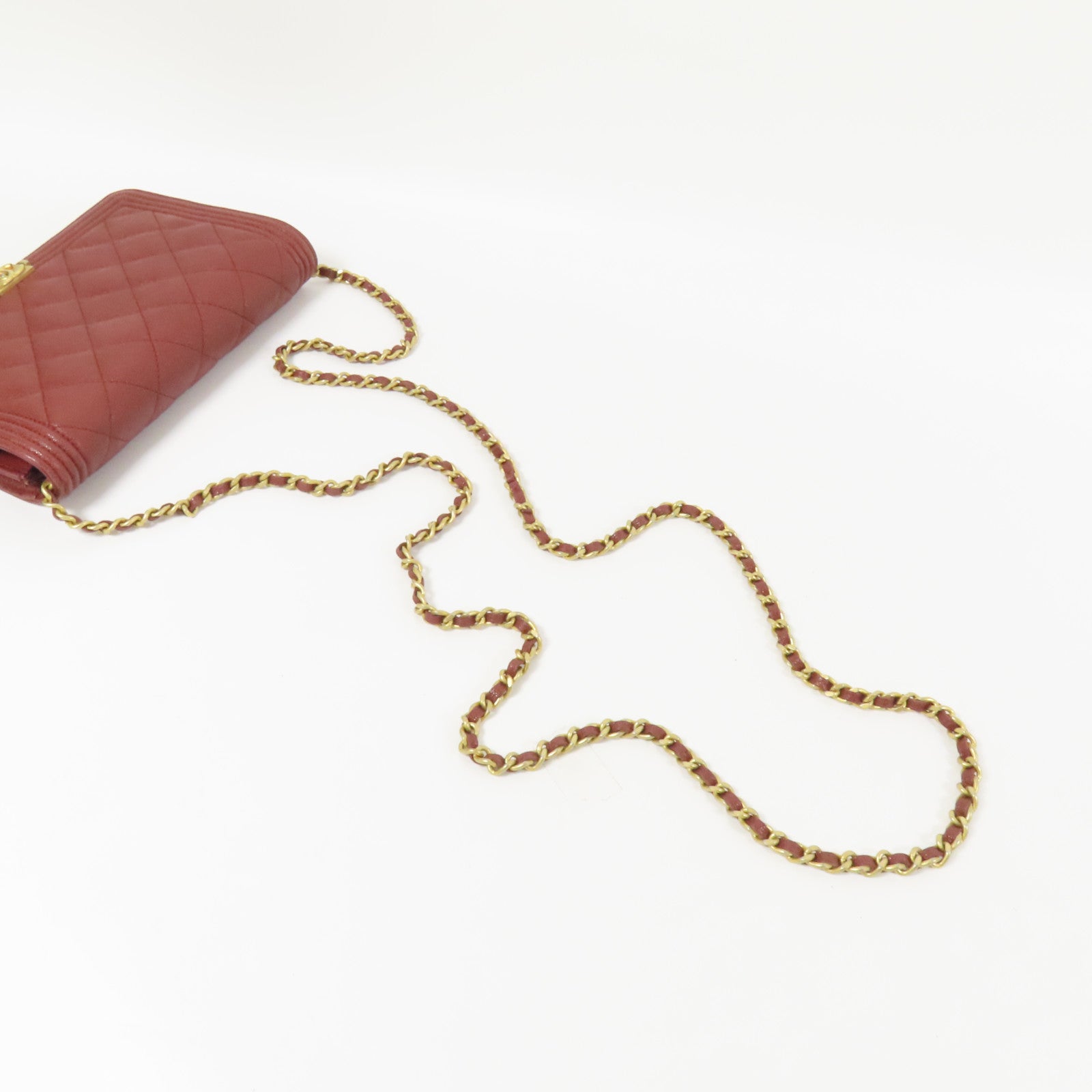 CHANEL 【激減優惠】牛皮皮革Boy WOC Wallet On Chain金扣鏈帶肩背袋