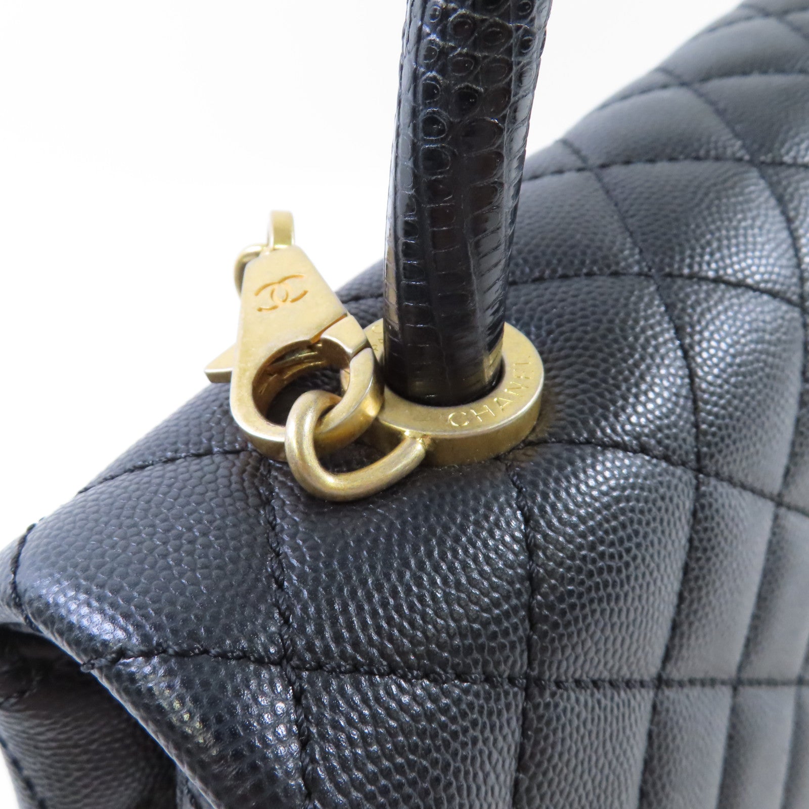 CHANEL 菱格Caviar皮革/蜥蝪皮革CoCo Handle 2Way Chain Shoulder Bag金扣手挽肩背兩用袋黑色