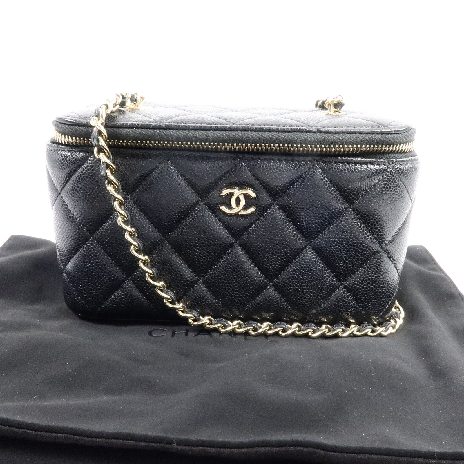 CHANEL 牛皮皮革Vanity Case鏈帶肩背袋