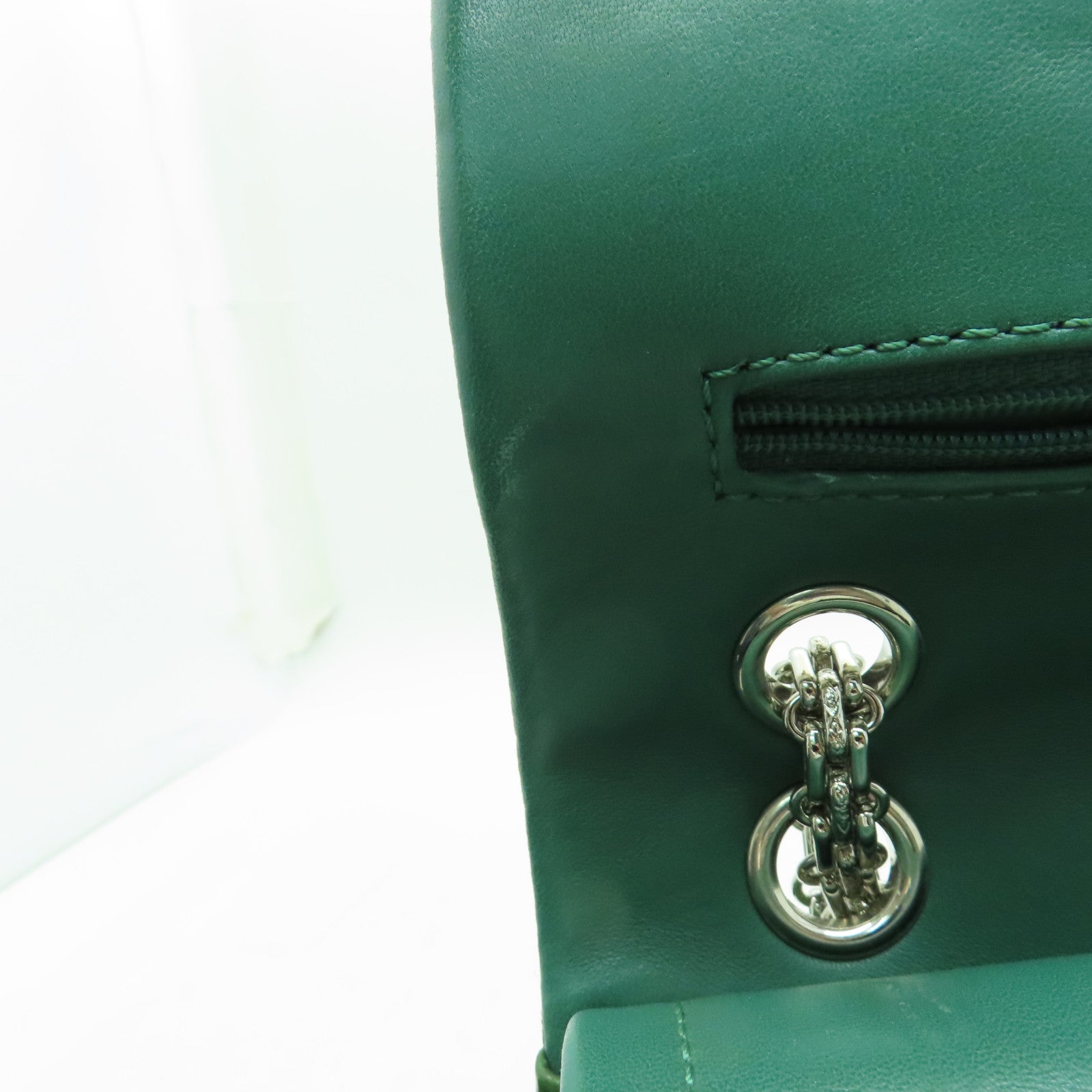 CHANEL **【激減優惠】菱格漆皮皮革2.55 Chain Shoulder銀扣鏈帶肩背袋綠色