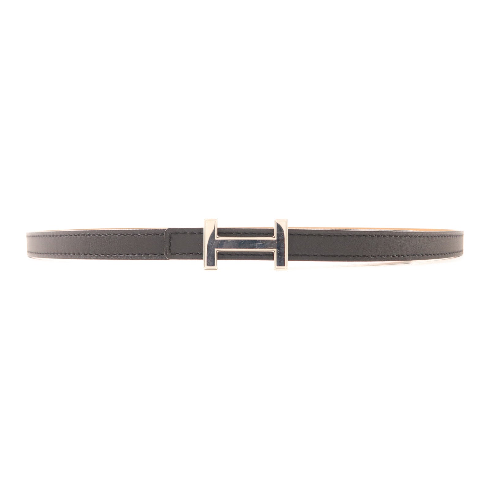 HERMES 皮革Focus Belt銀扣皮帶Noir/Gold