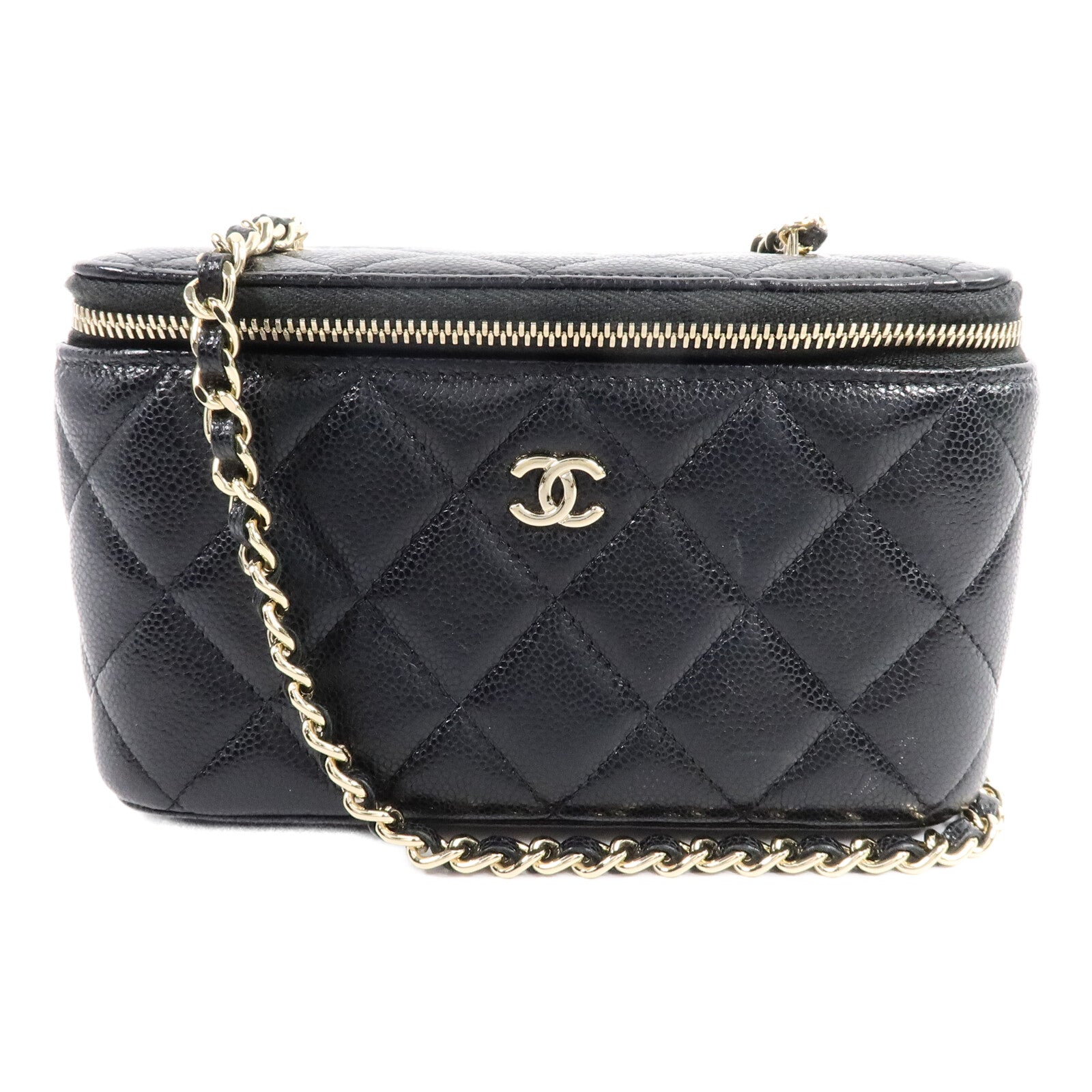CHANEL 牛皮皮革Vanity Case鏈帶肩背袋