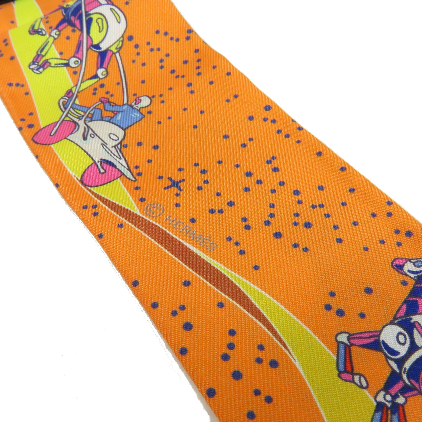 HERMES 【激減優惠】絲質Twilly Scarf絲巾橙色/彩色