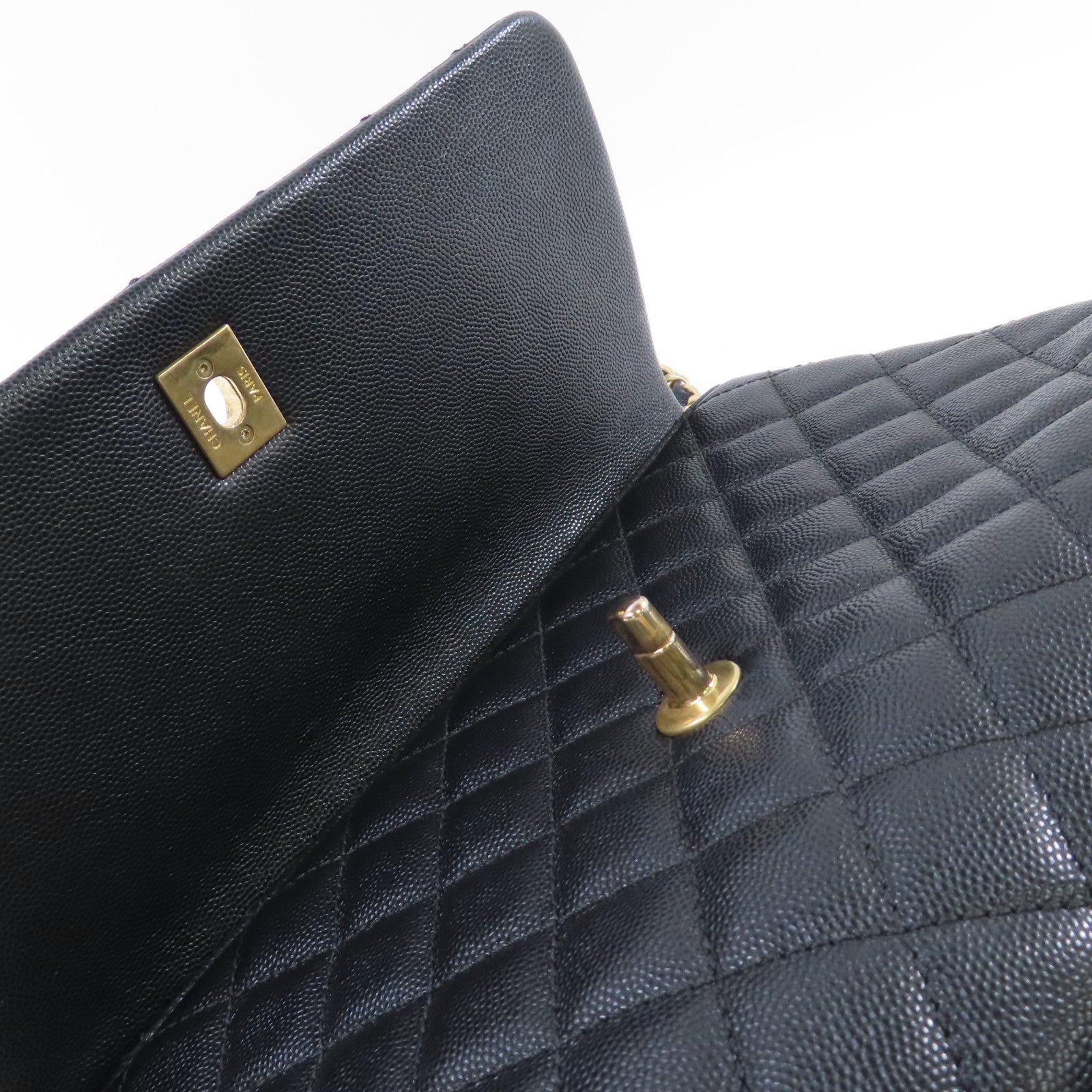 CHANEL 菱格Caviar皮革/蜥蝪皮革CoCo Handle 2Way Chain Shoulder Bag金扣手挽肩背兩用袋黑色