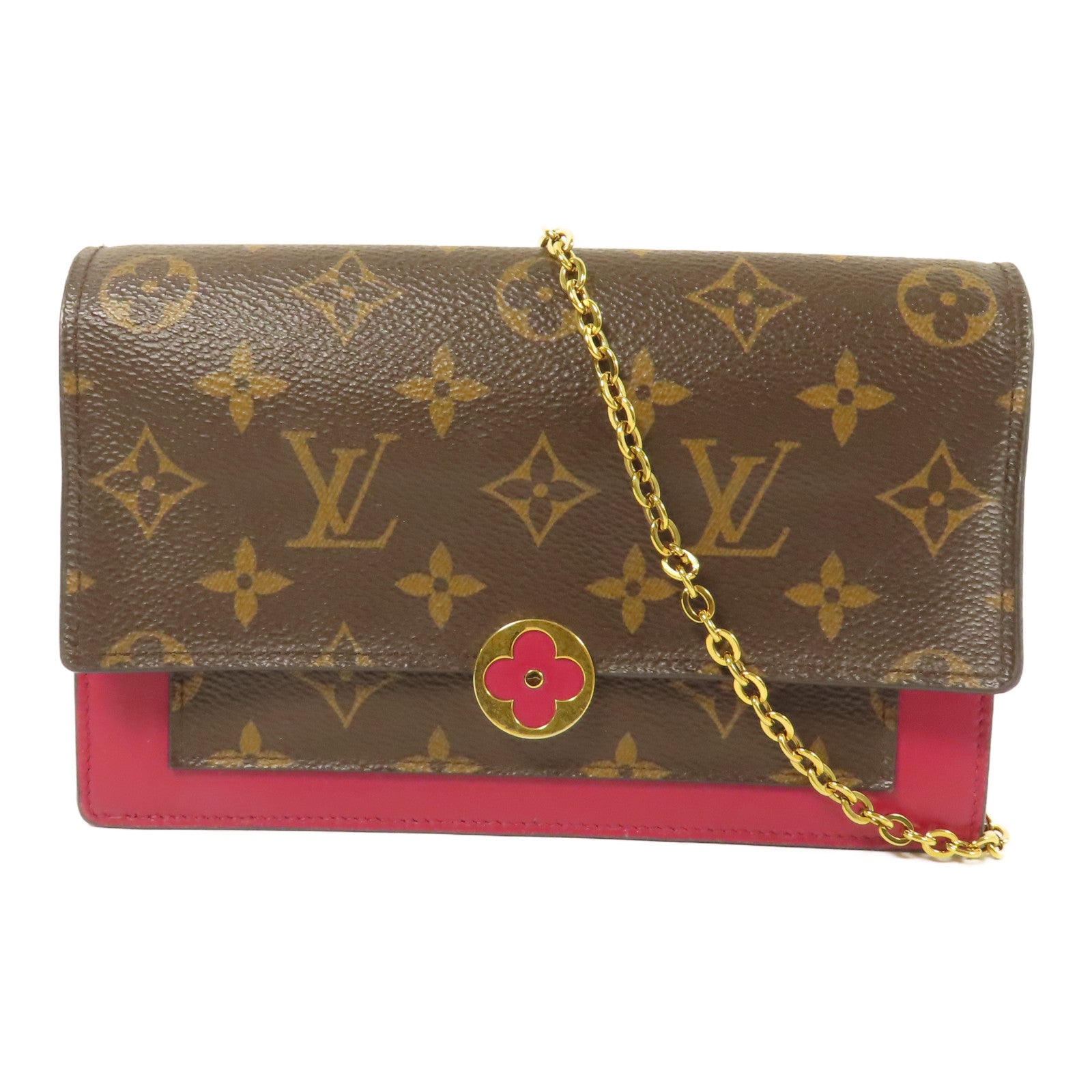 LOUIS VUITTON Monogram Portefeuille Flore金扣鏈帶肩背袋