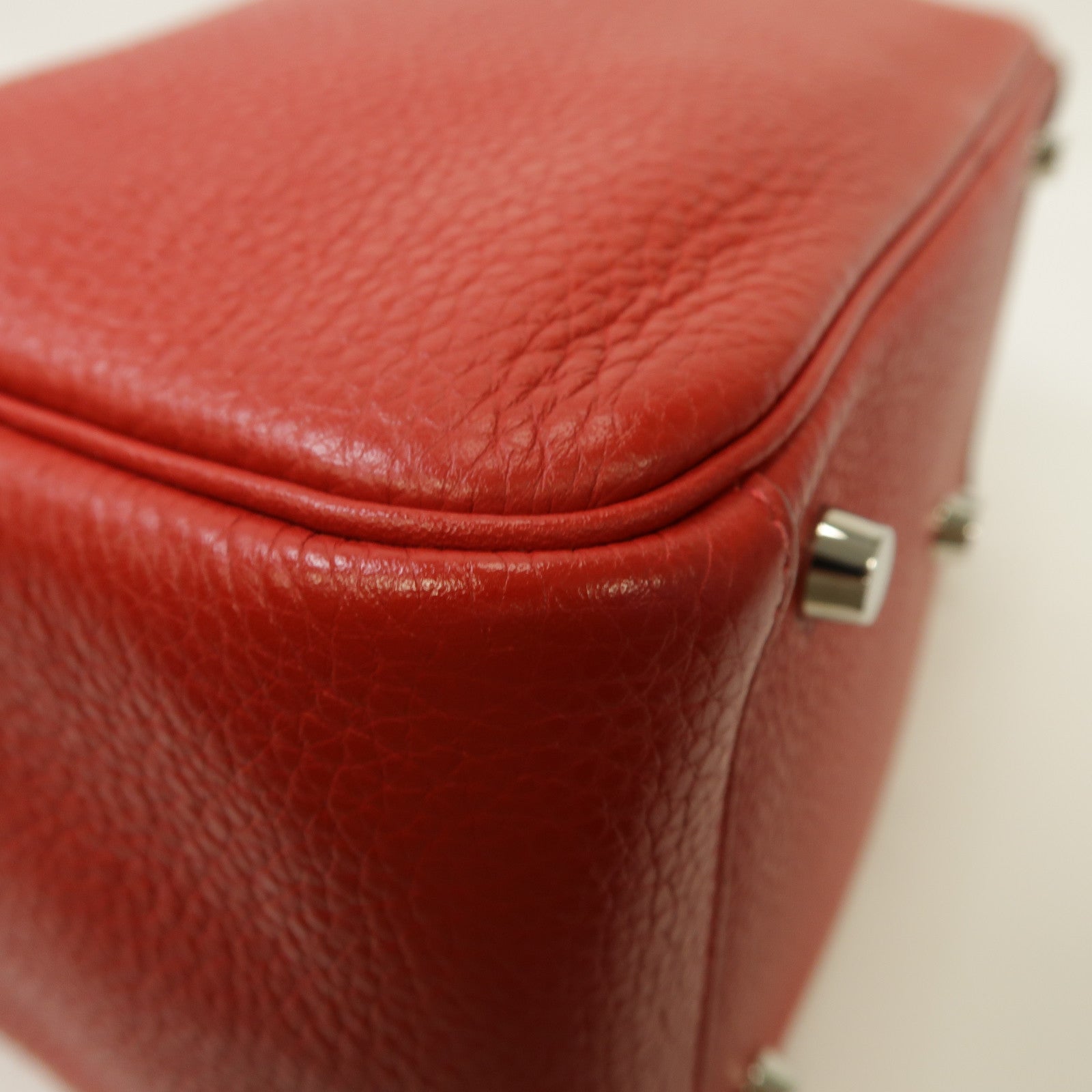 HERMES Clemence皮革Lindy 26銀扣手挽肩背兩用袋Rouge Casaque/法拉利紅色