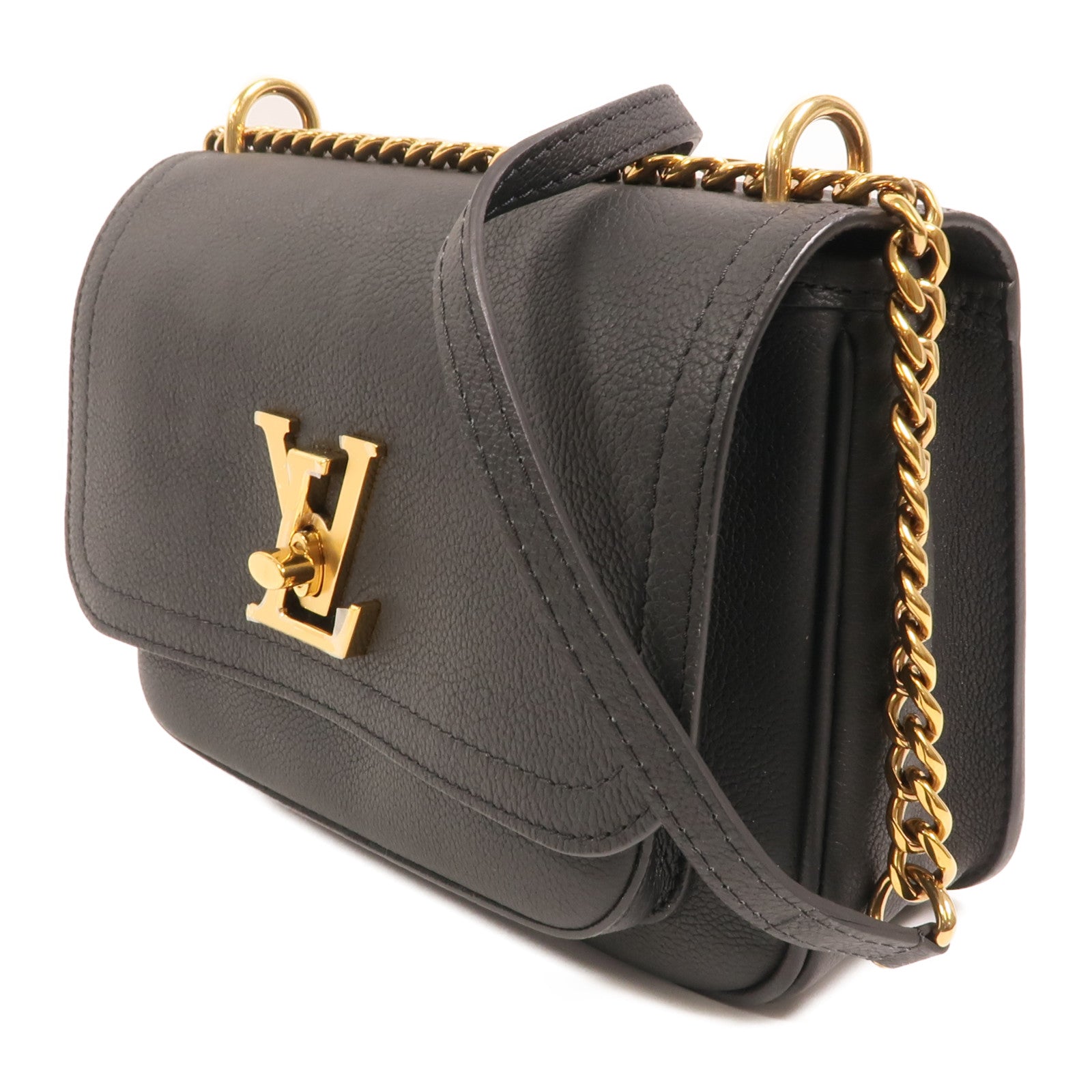 LOUIS VUITTON 牛皮皮革Lock Me金扣鏈帶肩背袋