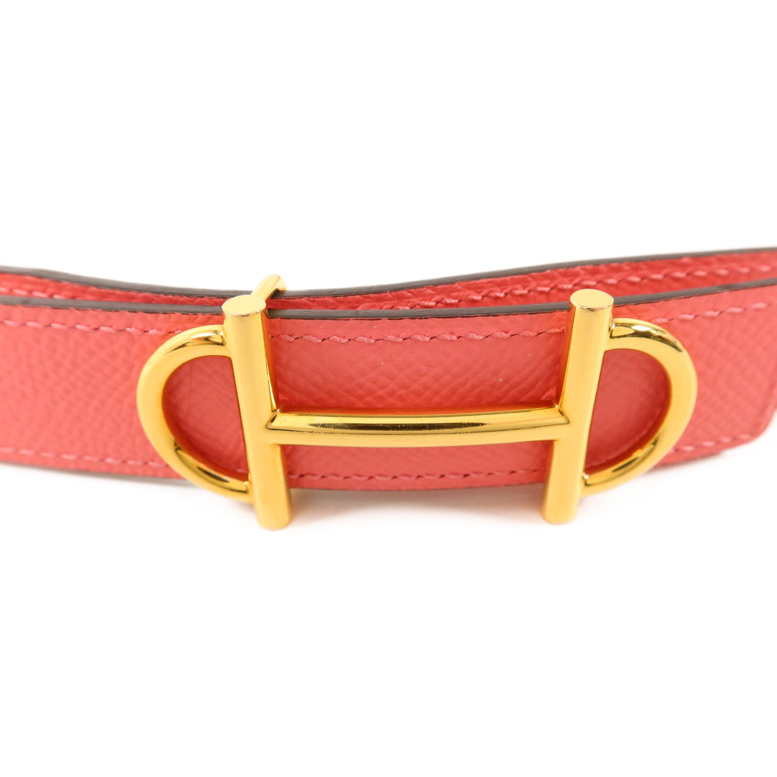 HERMES Epsom皮革Belt金扣皮帶Rose Azalee