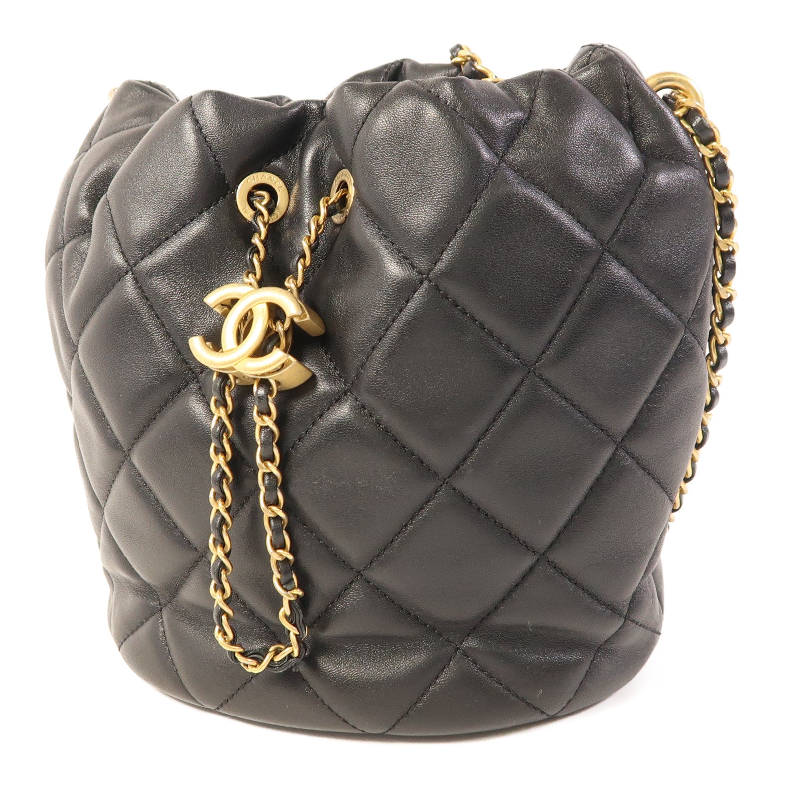 CHANEL 羊皮皮革Bucket Bag金扣鏈帶肩背袋