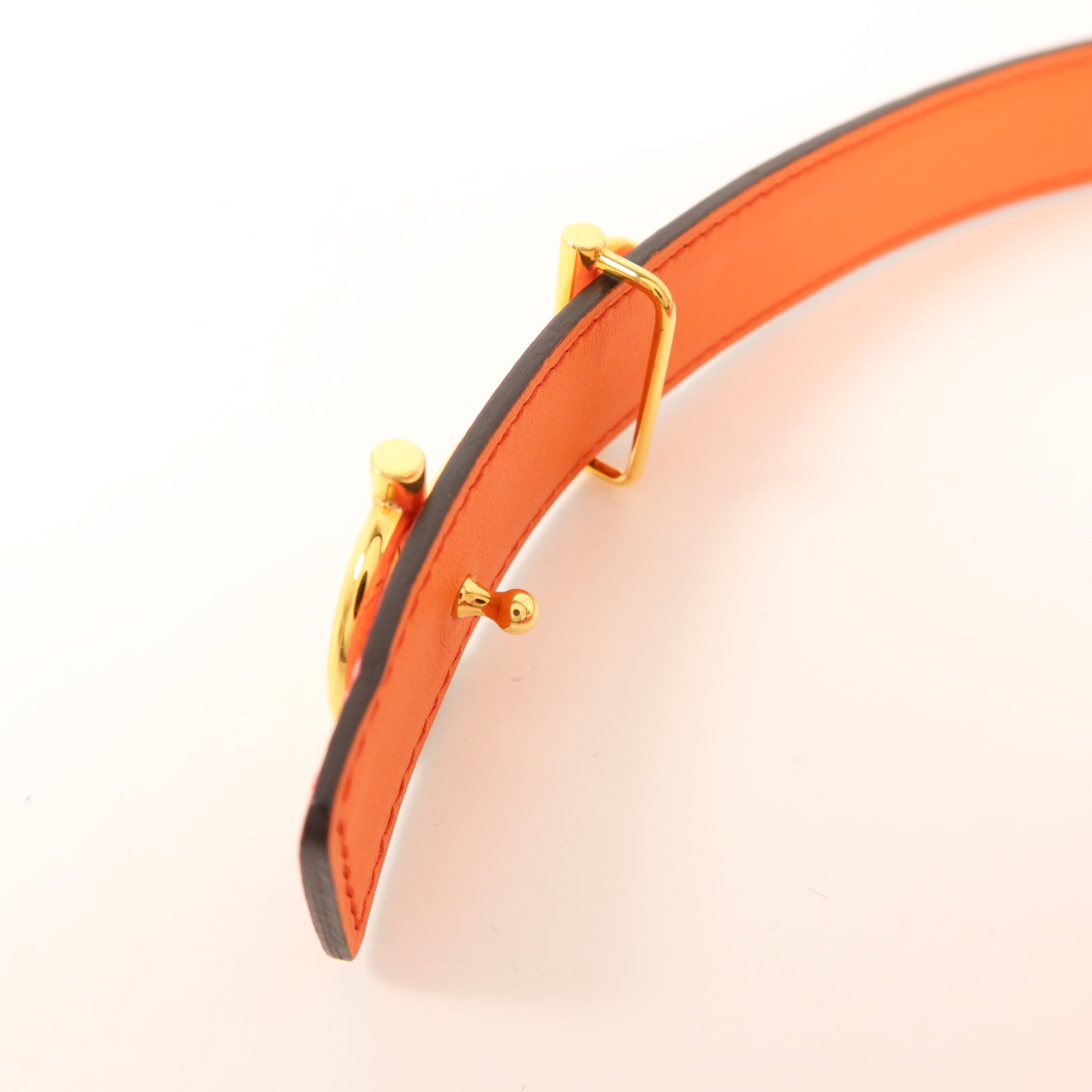 HERMES Epsom皮革Belt金扣皮帶Rose Azalee