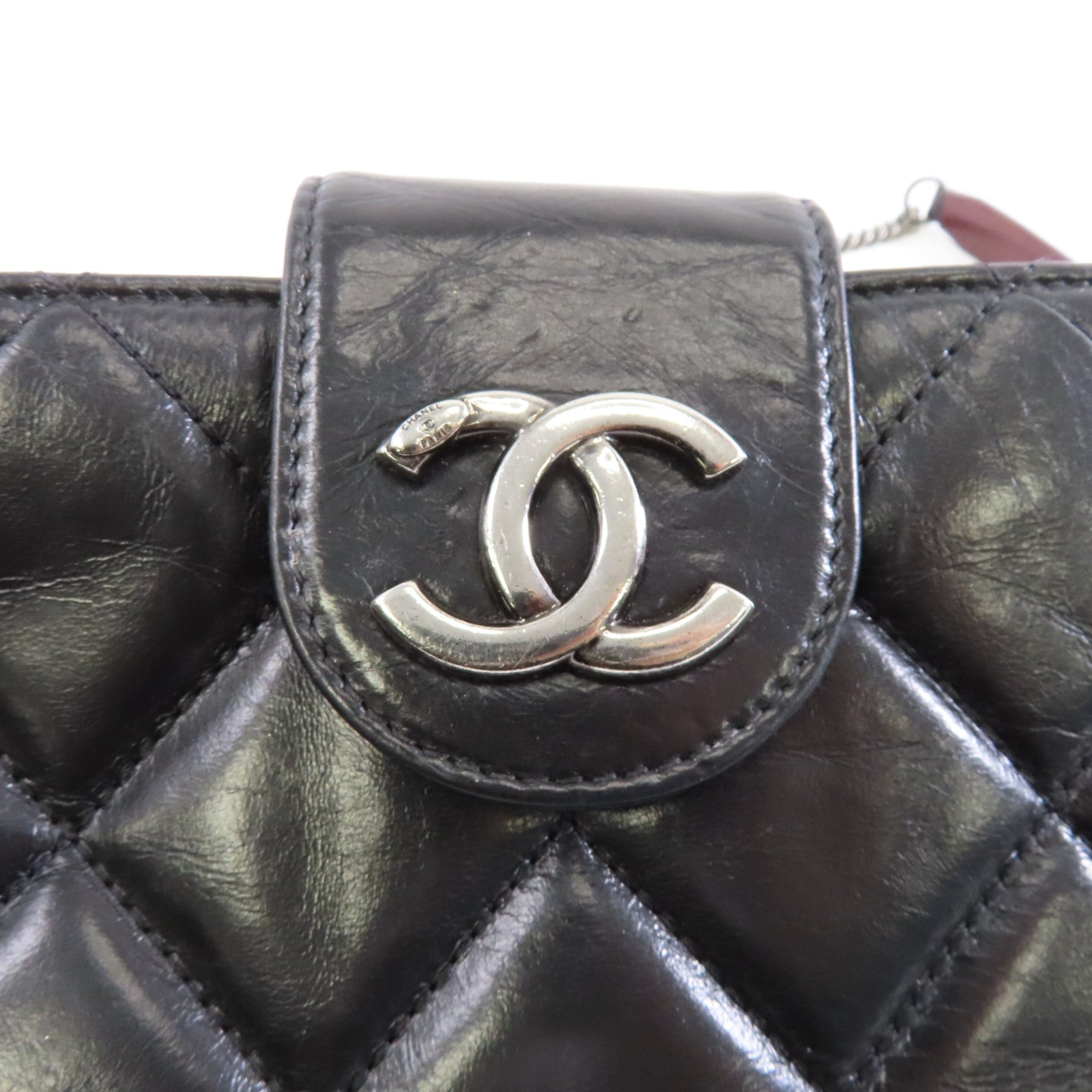 CHANEL 菱格牛皮皮革Chain Shoulder Bag銀扣肩背袋黑色