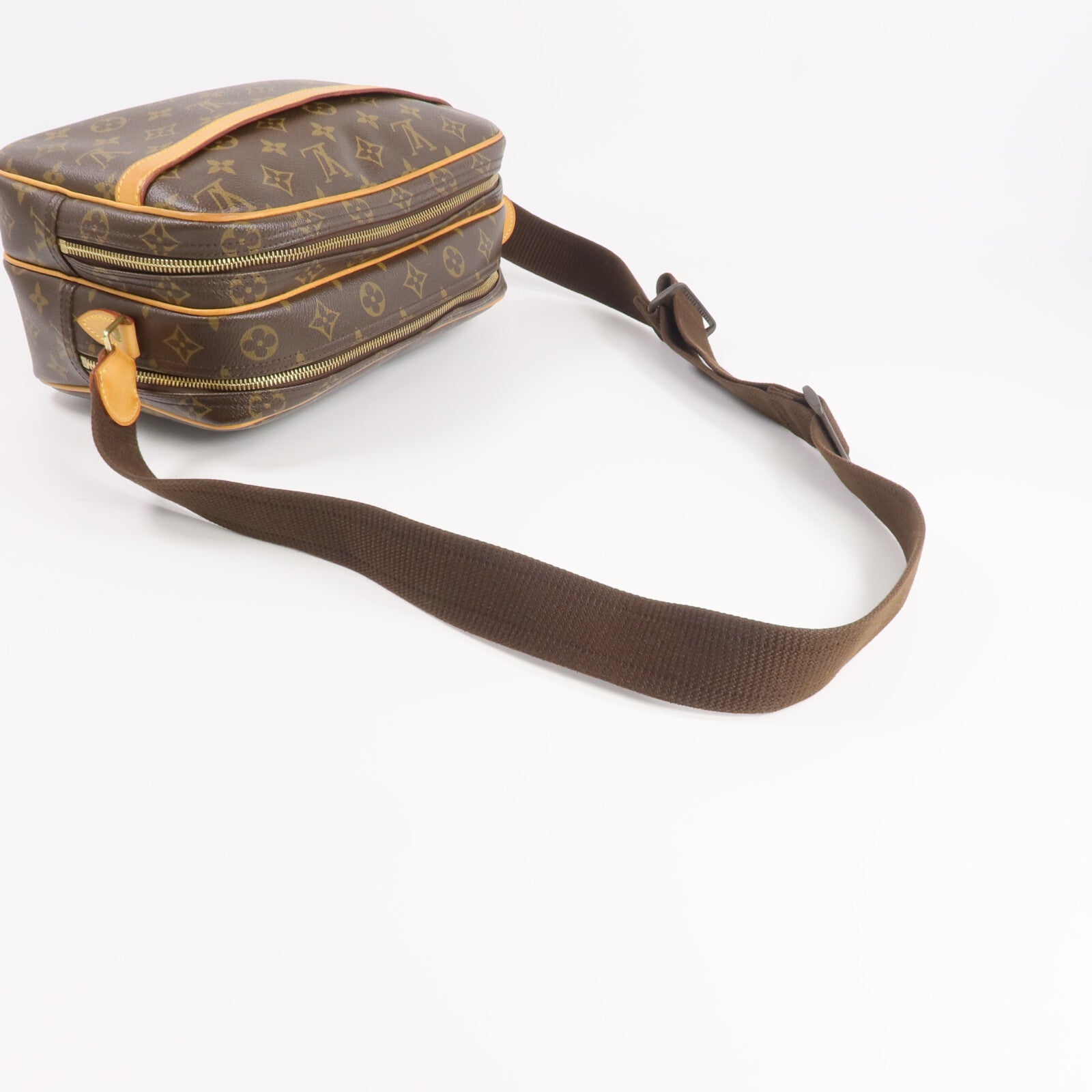 LOUIS VUITTON Monogram Reporter PM金扣肩背袋棕色