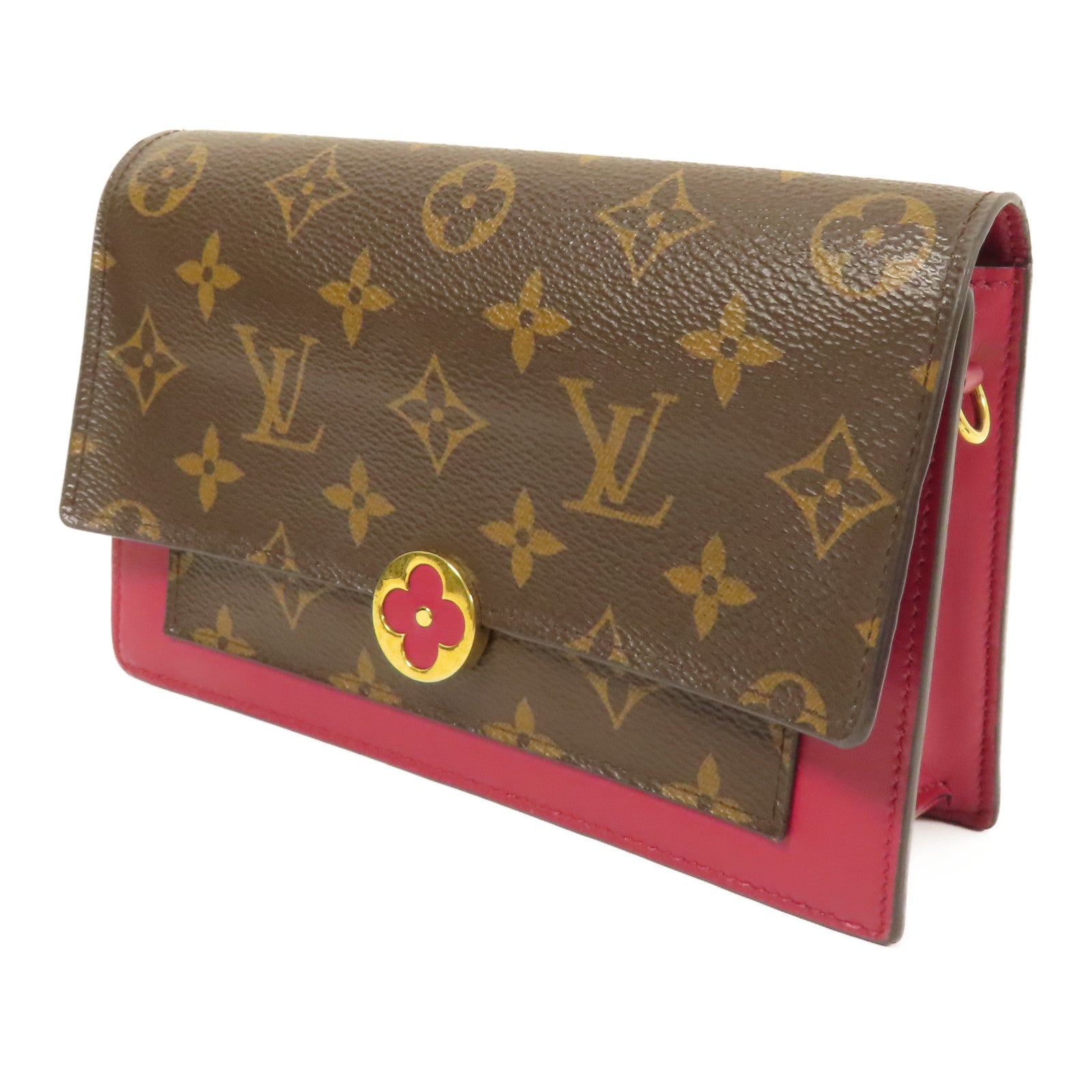 LOUIS VUITTON Monogram Portefeuille Flore金扣鏈帶肩背袋