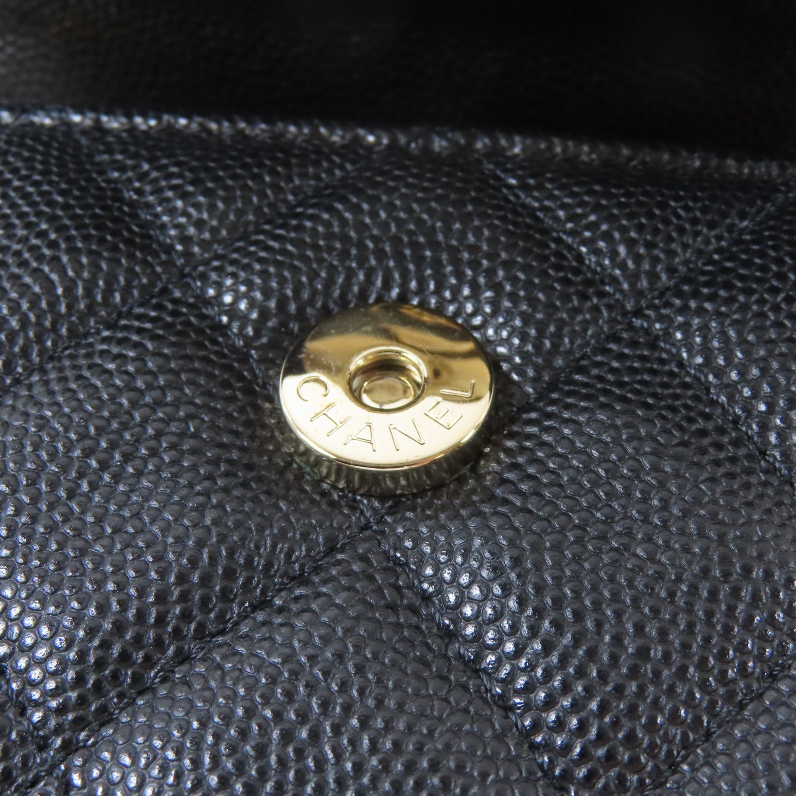CHANEL 菱格Caviar皮革Mini Kelly Bag金扣鏈帶肩背袋黑色