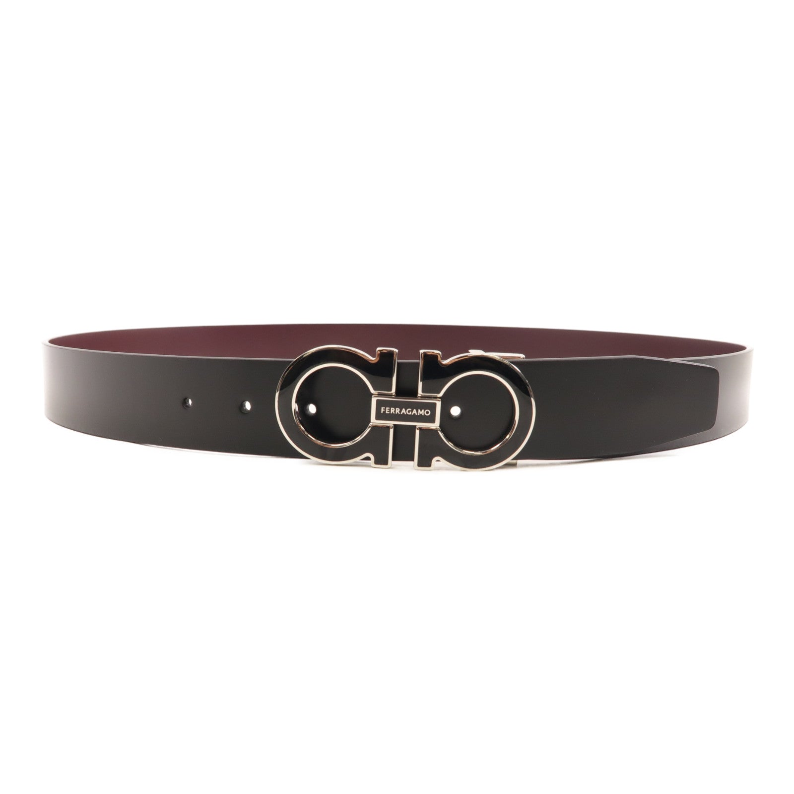 Salvatore Ferragamo 皮革Belt銀扣皮帶黑色/啡色