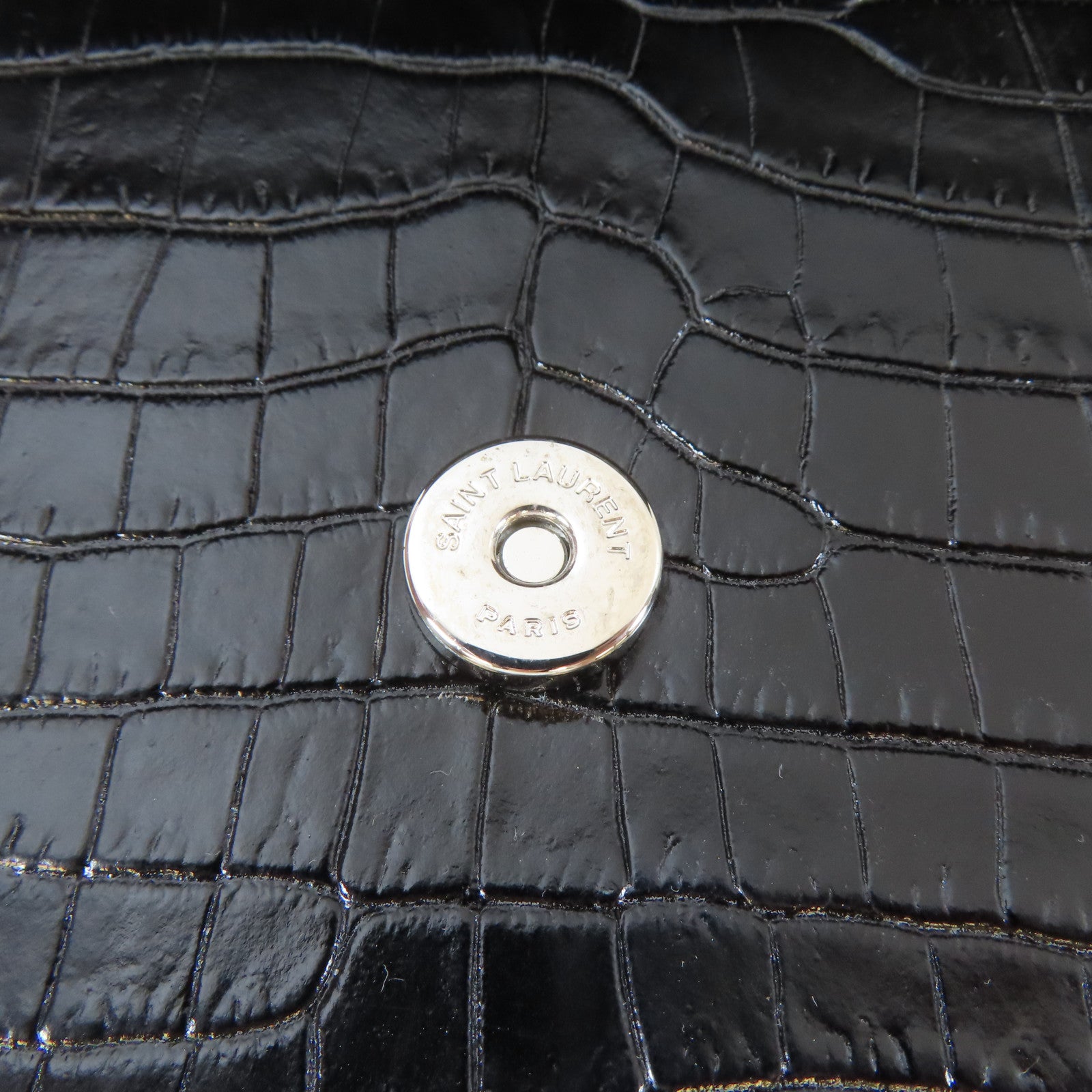 SAINT LAURENT 牛皮皮革Sunset Medium in Crocodile Embossed銀扣鏈帶肩背袋黑色
