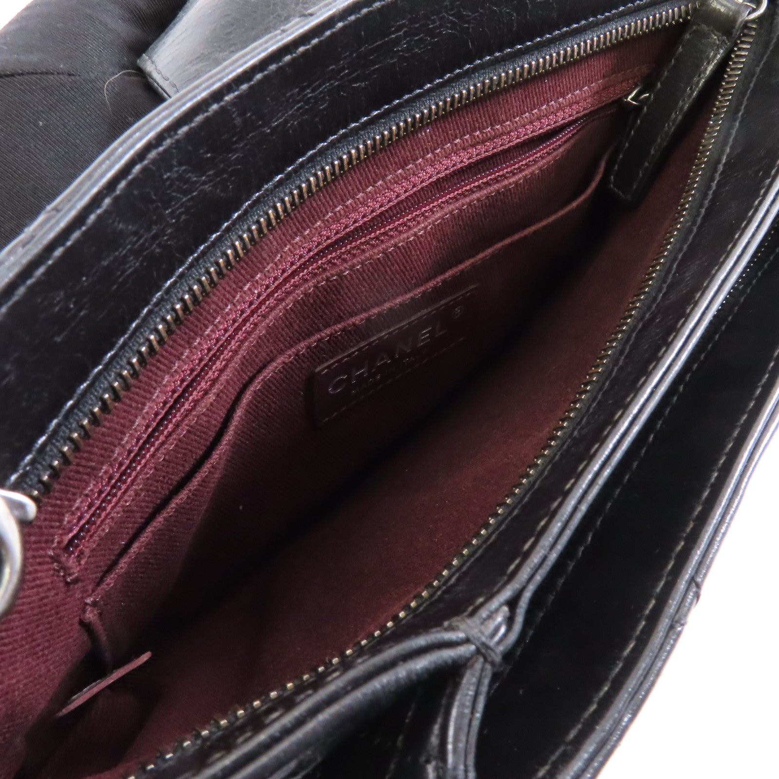 CHANEL 菱格牛皮皮革Chain Shoulder Bag銀扣肩背袋黑色