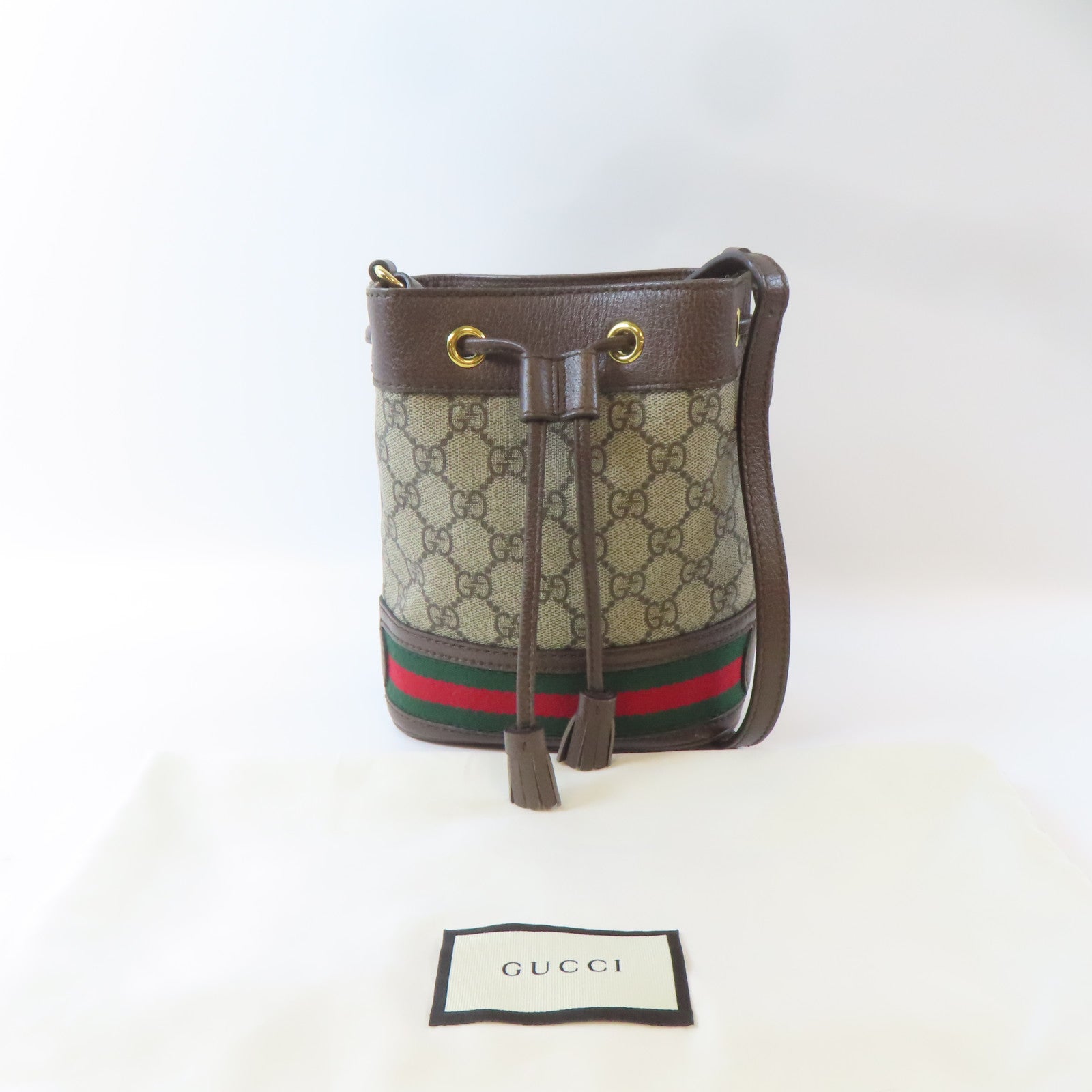 GUCCI 塗層帆布Ophidia Mini Bucket金扣肩背袋啡色