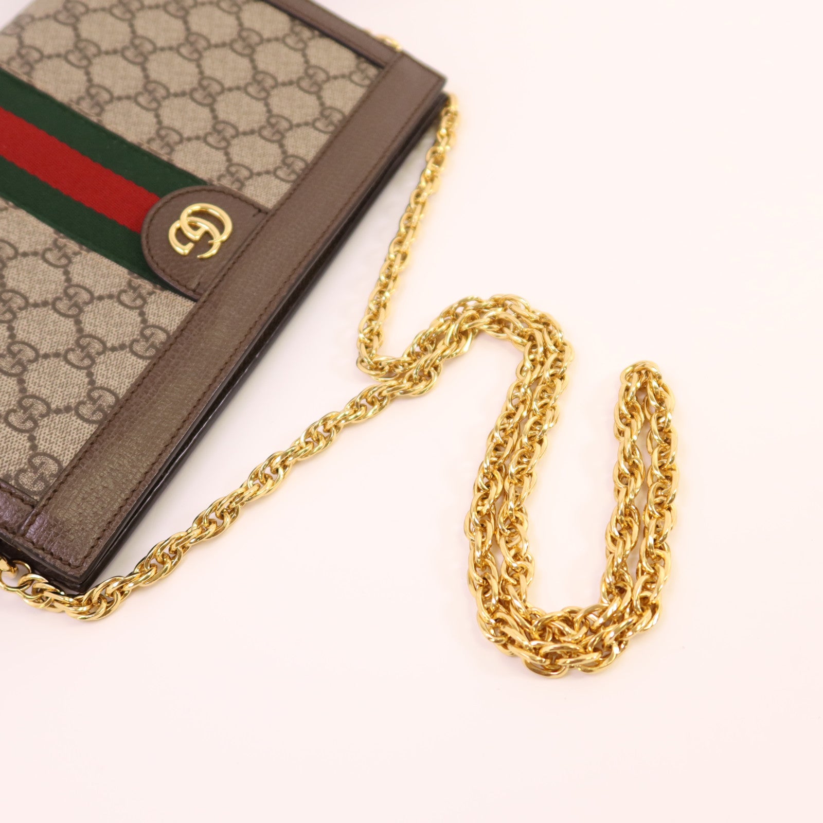 GUCCI 【激減優惠】塗層帆布Ophldia GG鏈帶肩背袋