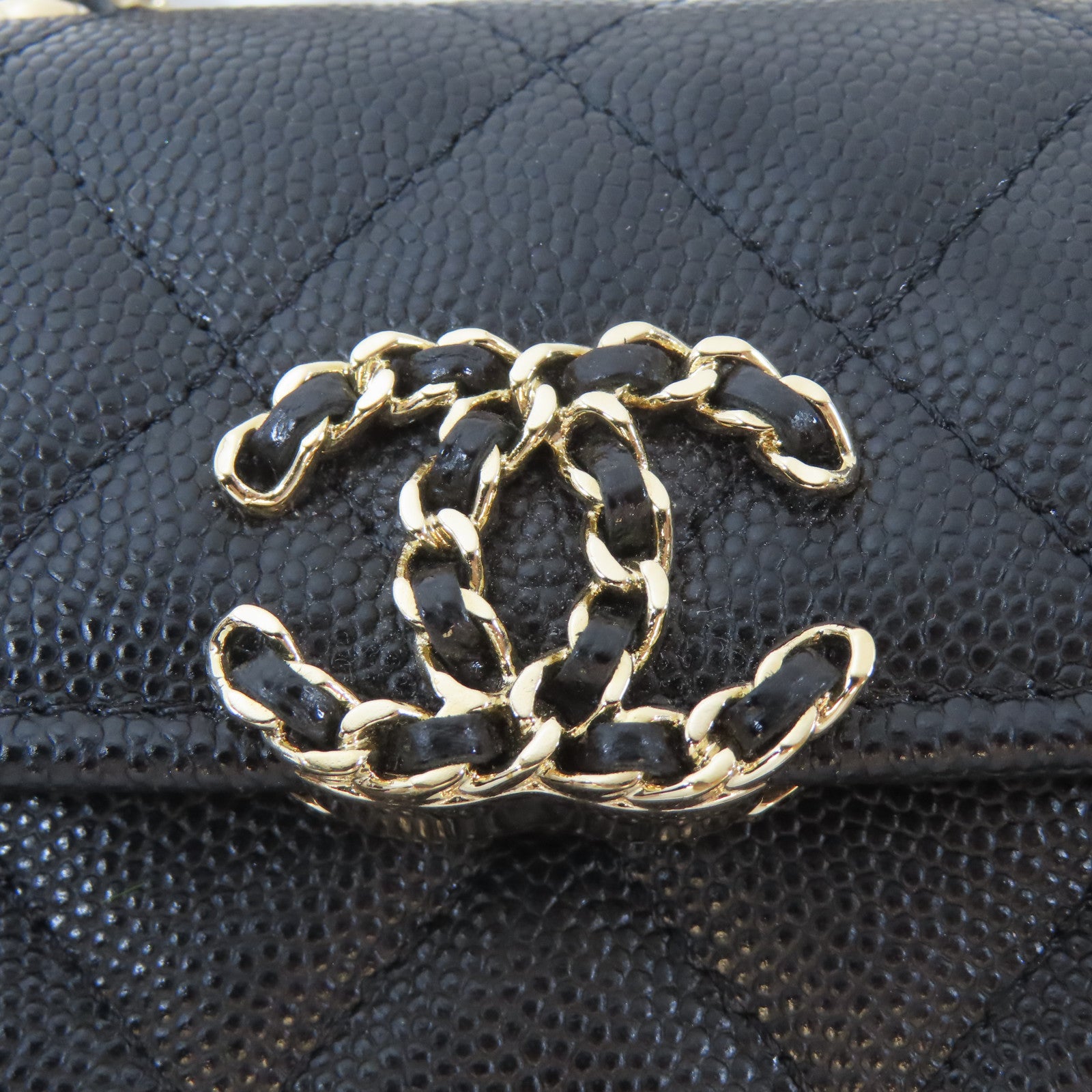 CHANEL 菱格Caviar皮革Mini Kelly Bag金扣鏈帶肩背袋黑色