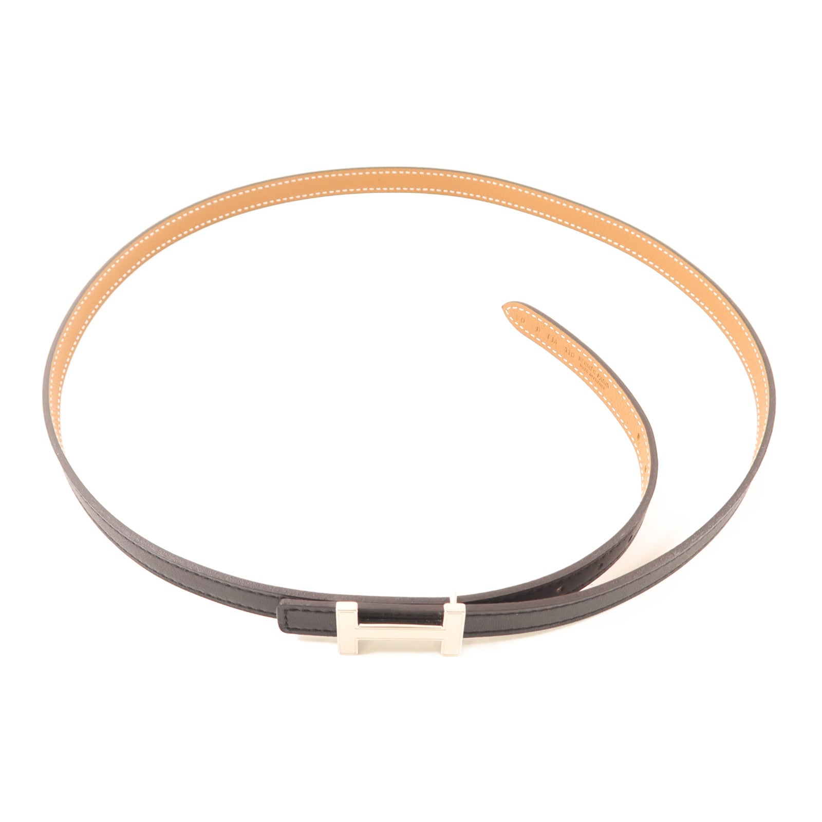 HERMES 皮革Focus Belt銀扣皮帶Noir/Gold