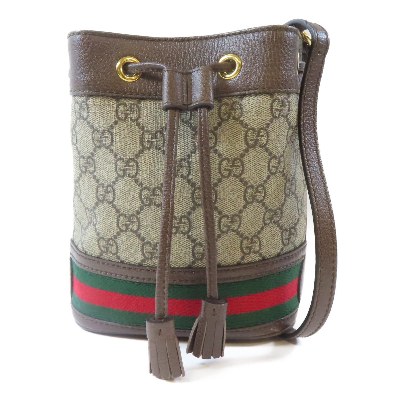 GUCCI 塗層帆布Ophidia Mini Bucket金扣肩背袋啡色