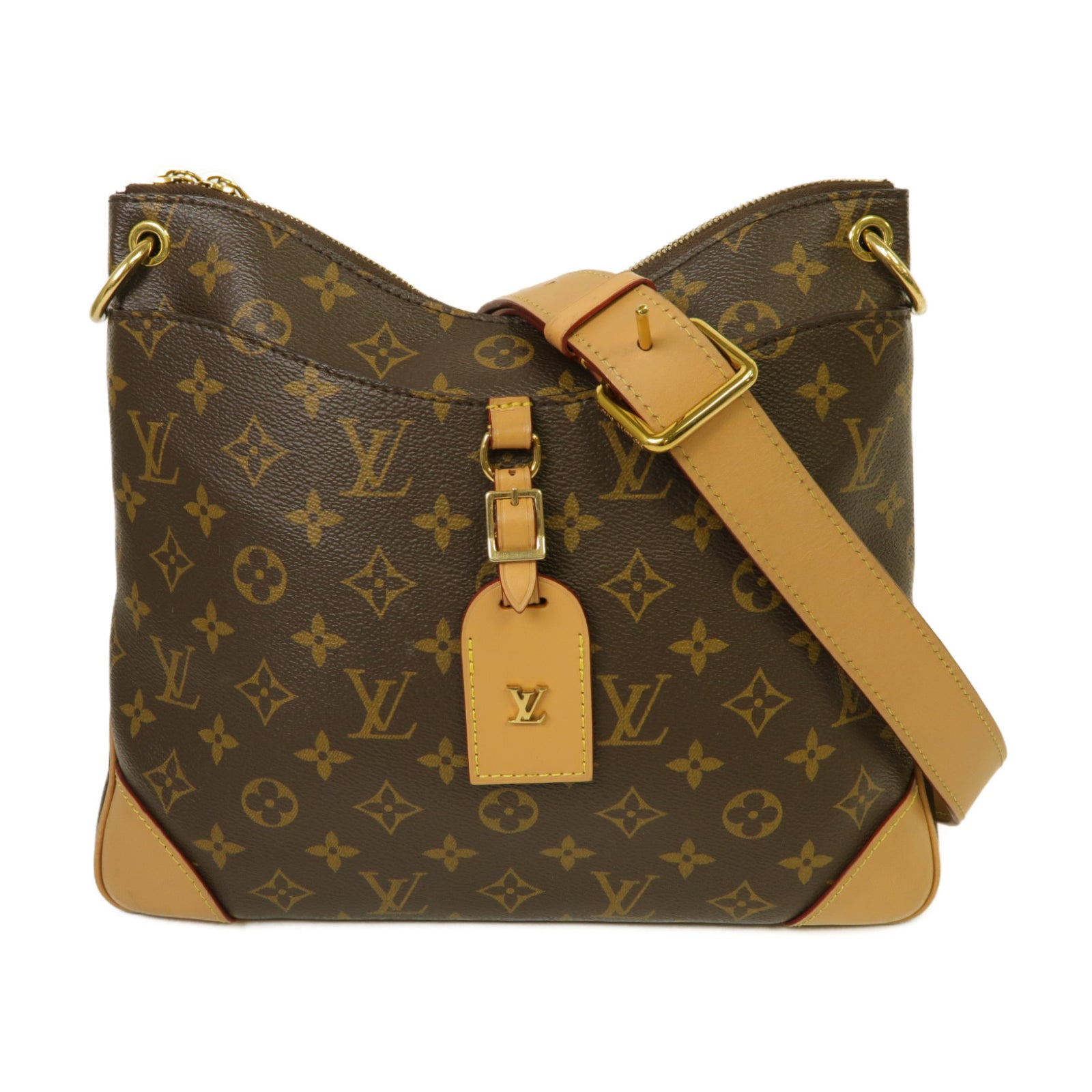 LOUIS VUITTON Monogram Odeon金扣肩背袋棕色