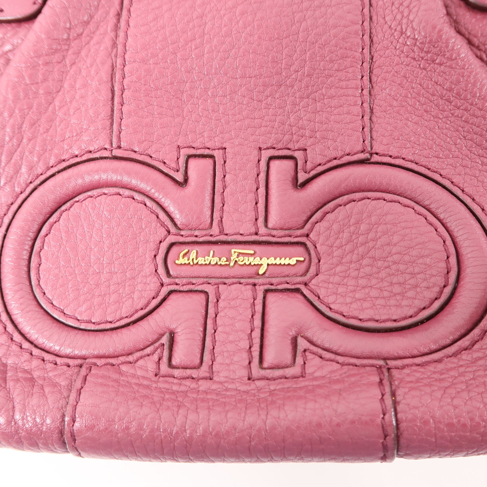 SALVATORE FERRAGAMO GHW 2 Way Shoulder Hand Bag Calfskin Leather Red