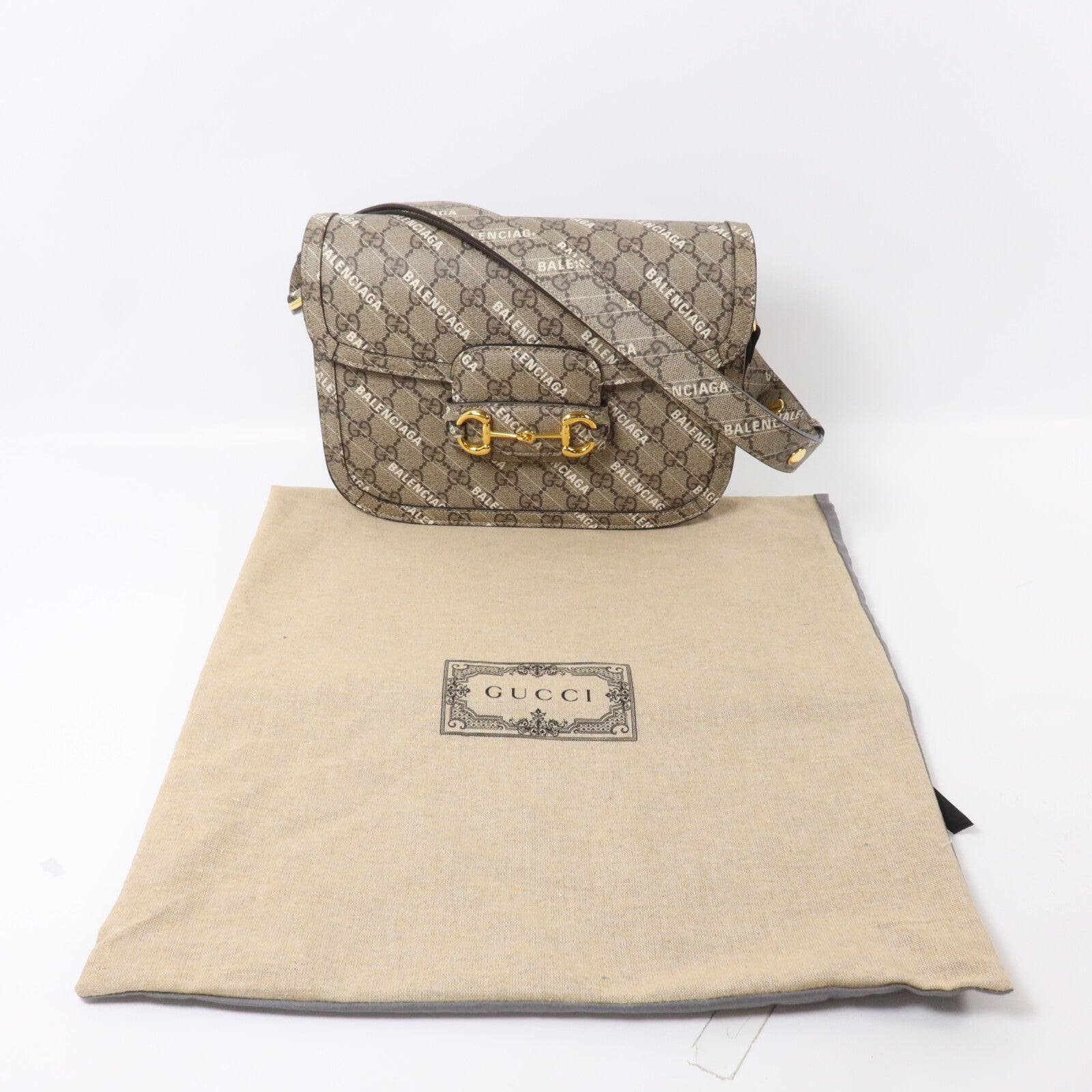 GUCCI 塗層帆布Gucci x Balenciaga Horsebit GG Supreme肩背袋