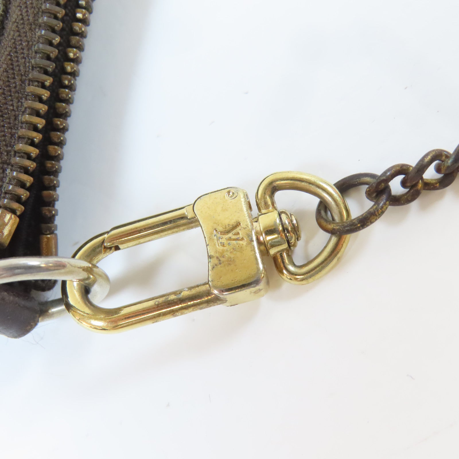 LOUIS VUITTON Monogram Mini Lin Mini Pochette Accessoires金扣手拿包啡色