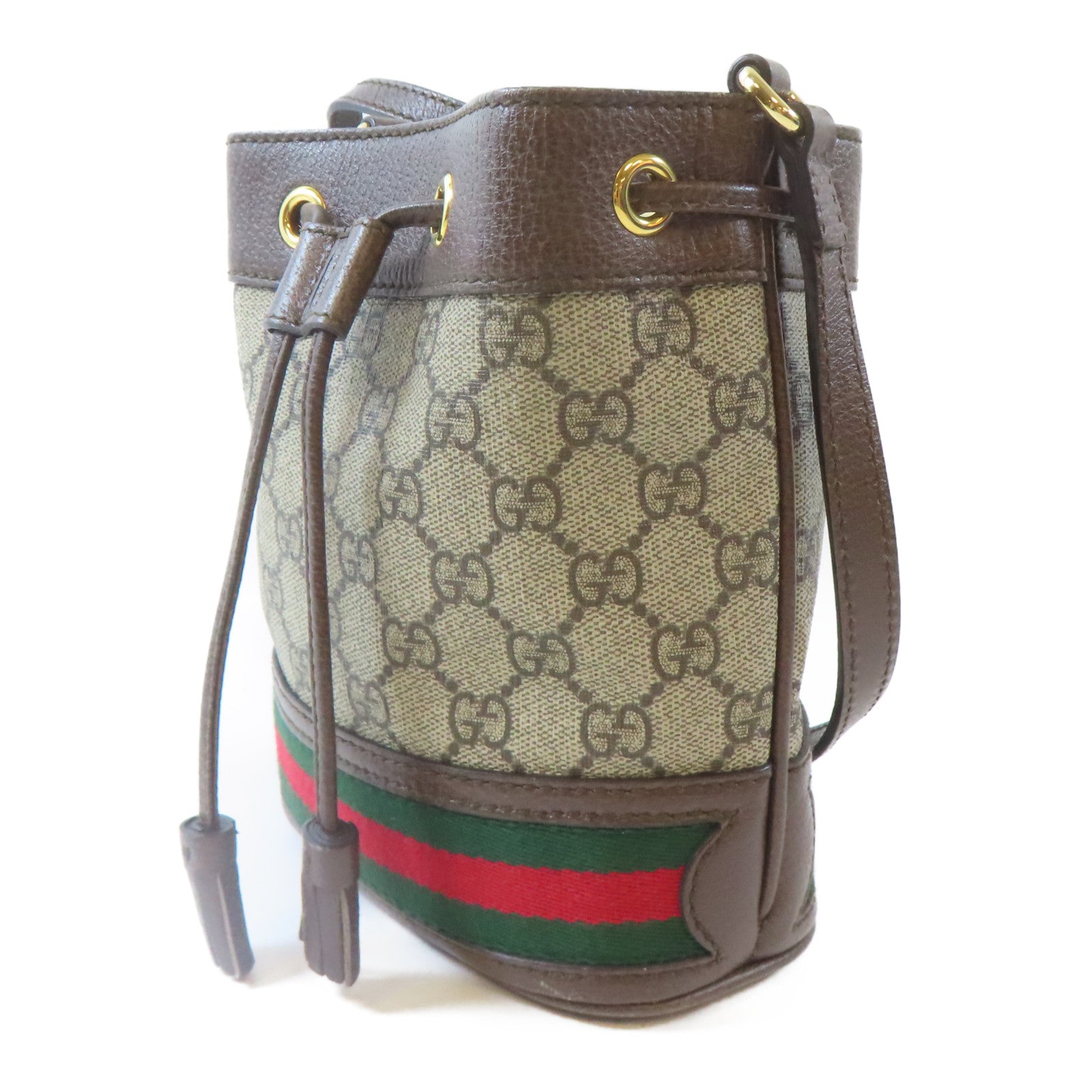 GUCCI 塗層帆布Ophidia Mini Bucket金扣肩背袋啡色