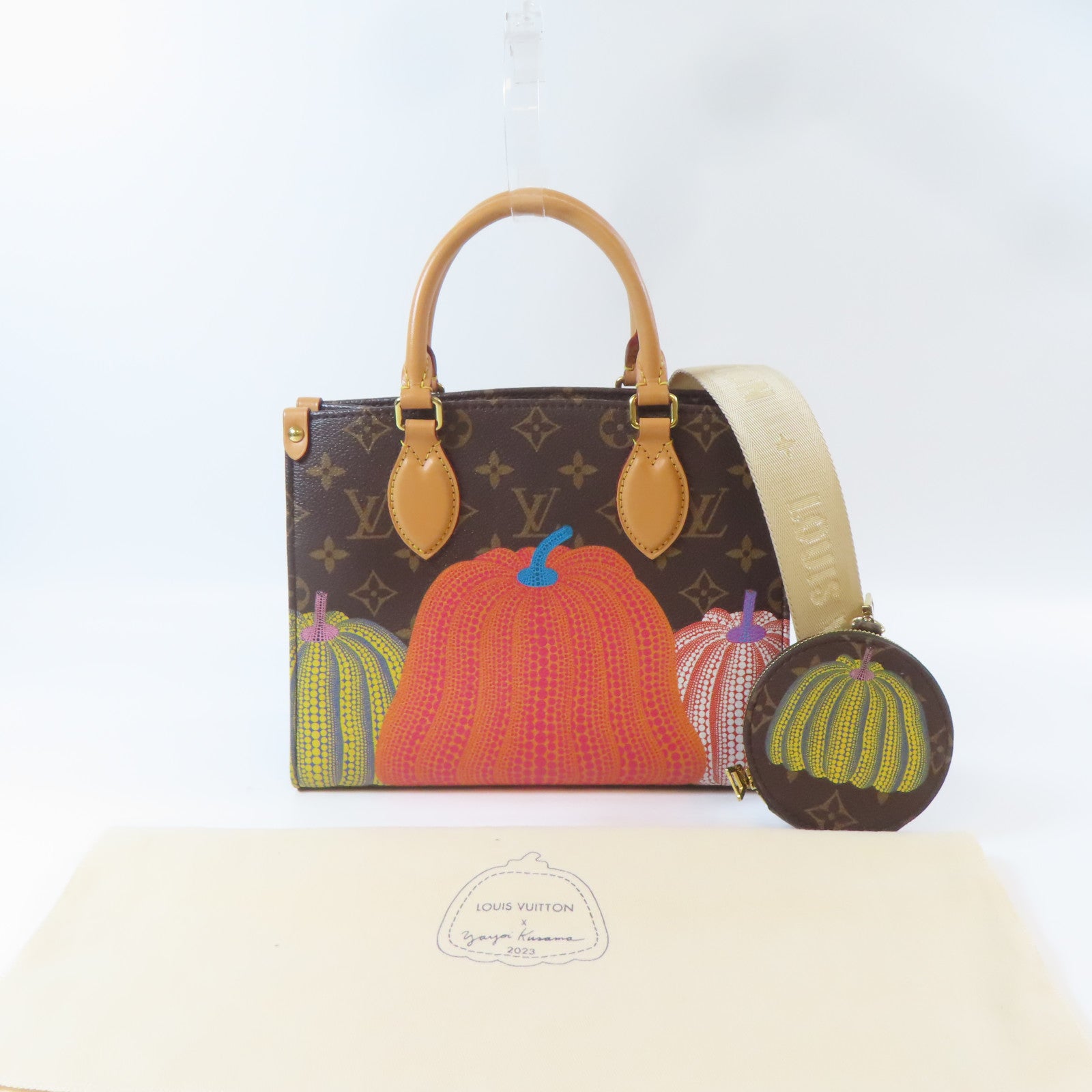LOUIS VUITTON Monogram LV X YK On The Go PM金扣手挽肩背兩用袋啡色
