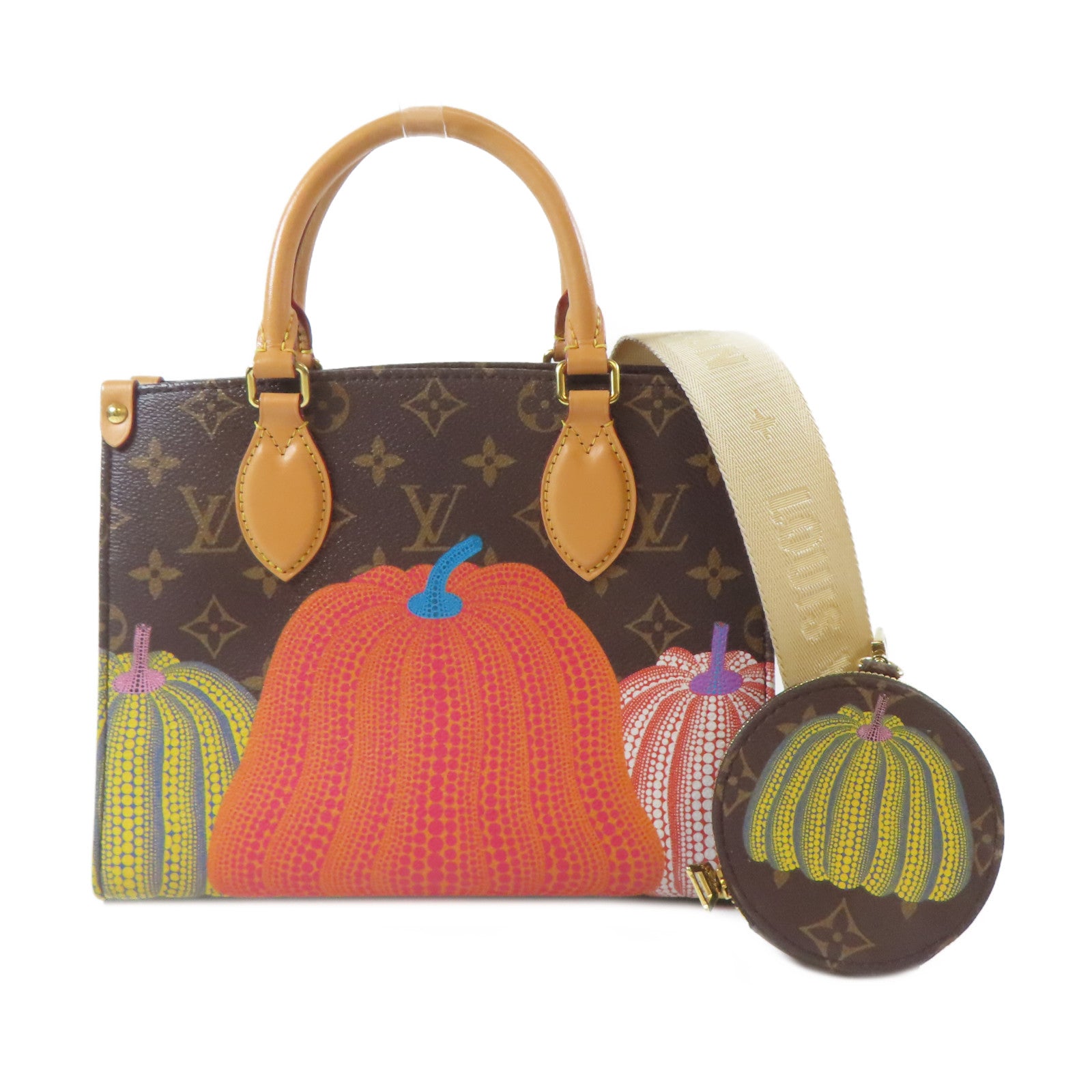 LOUIS VUITTON Monogram LV X YK On The Go PM金扣手挽肩背兩用袋啡色