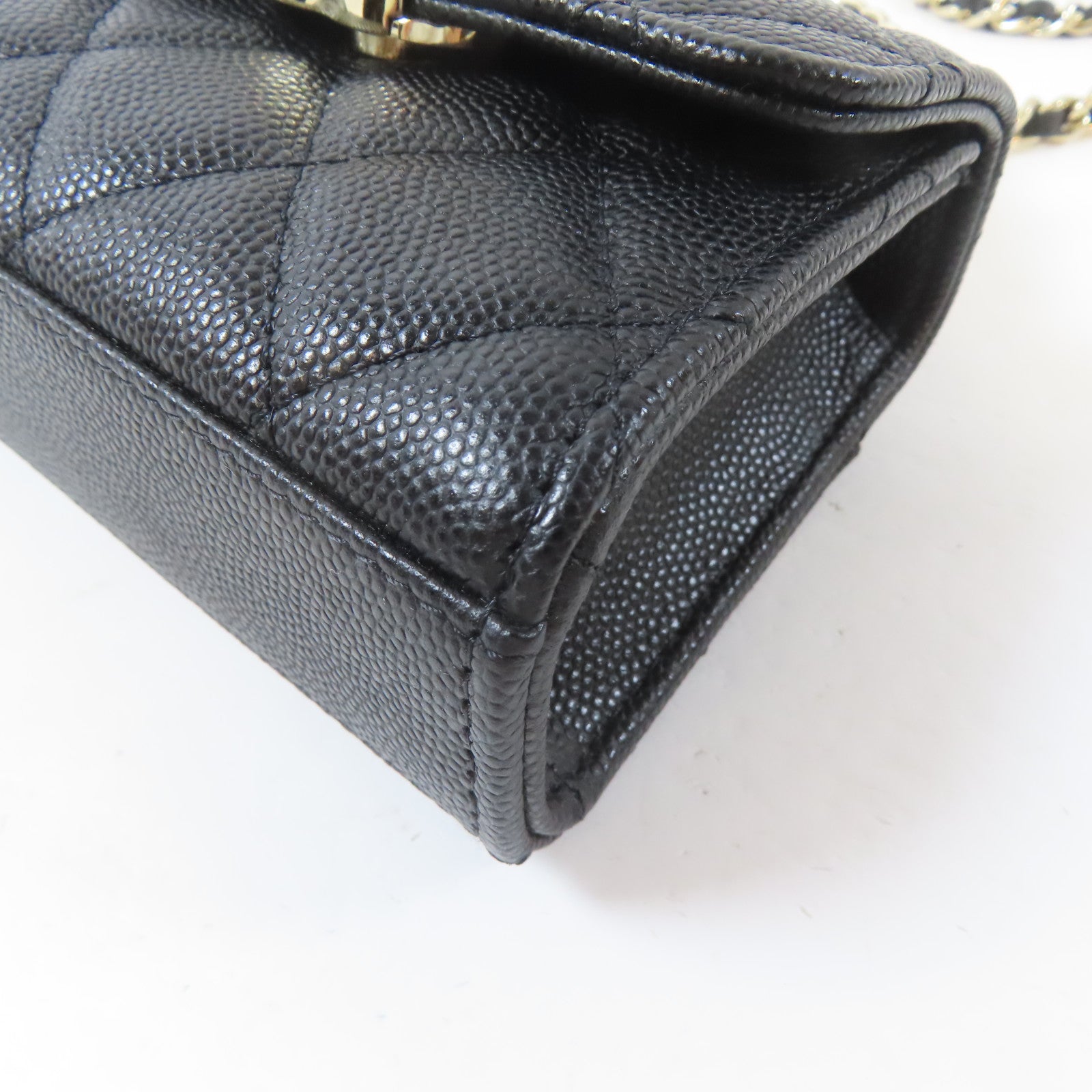 CHANEL 菱格Caviar皮革Mini Kelly Bag金扣鏈帶肩背袋黑色