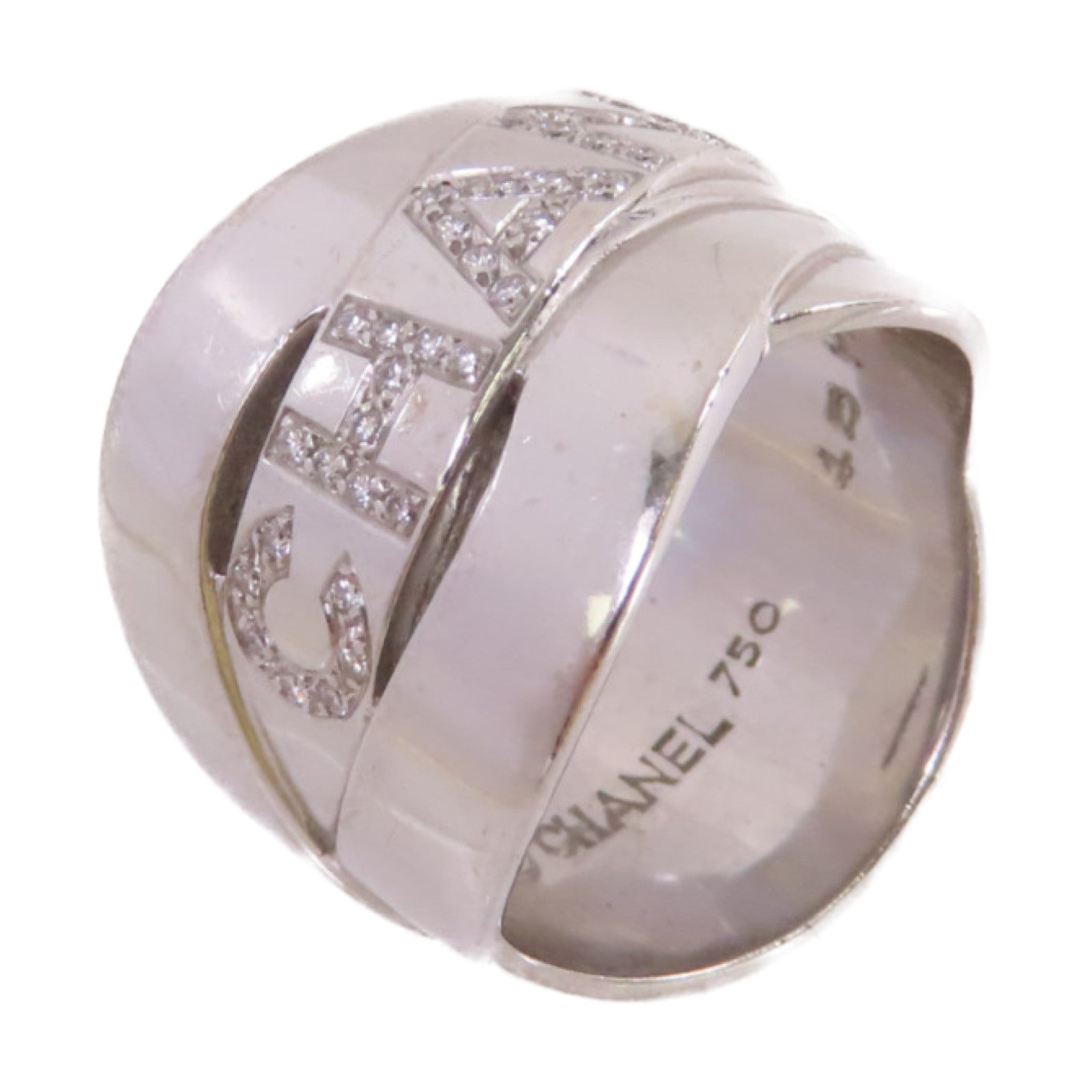 CHANEL 18K白金CHANEL Logo Ring戒指US#5.5