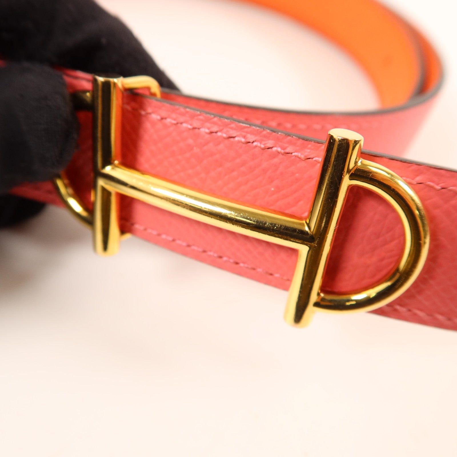 HERMES Epsom皮革Belt金扣皮帶Rose Azalee