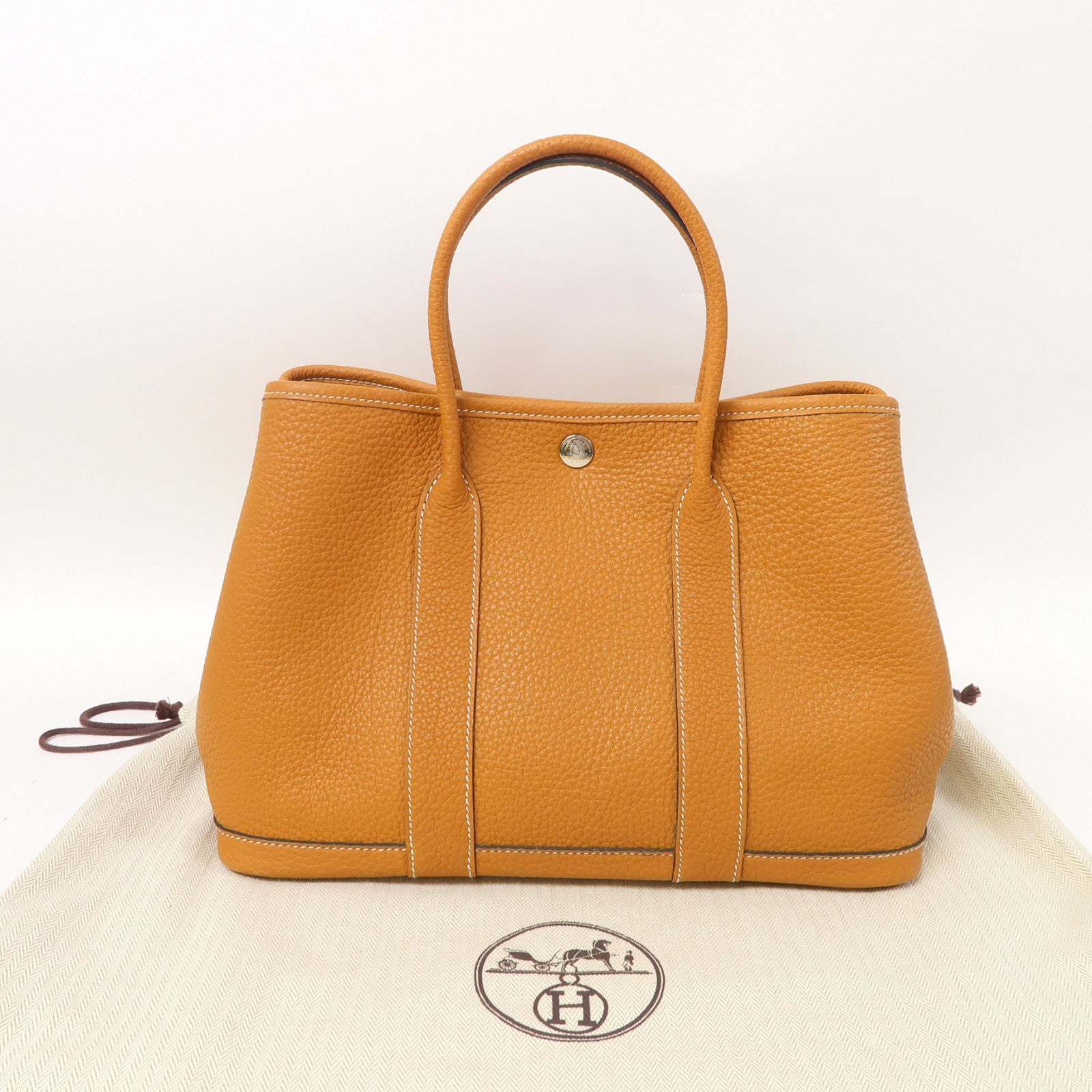 HERMES Negonda皮革Garden Party TPM銀扣手挽袋Gold/駝色