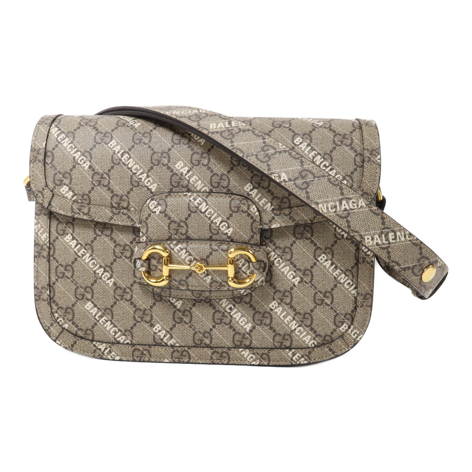 GUCCI 塗層帆布Gucci x Balenciaga Horsebit GG Supreme肩背袋