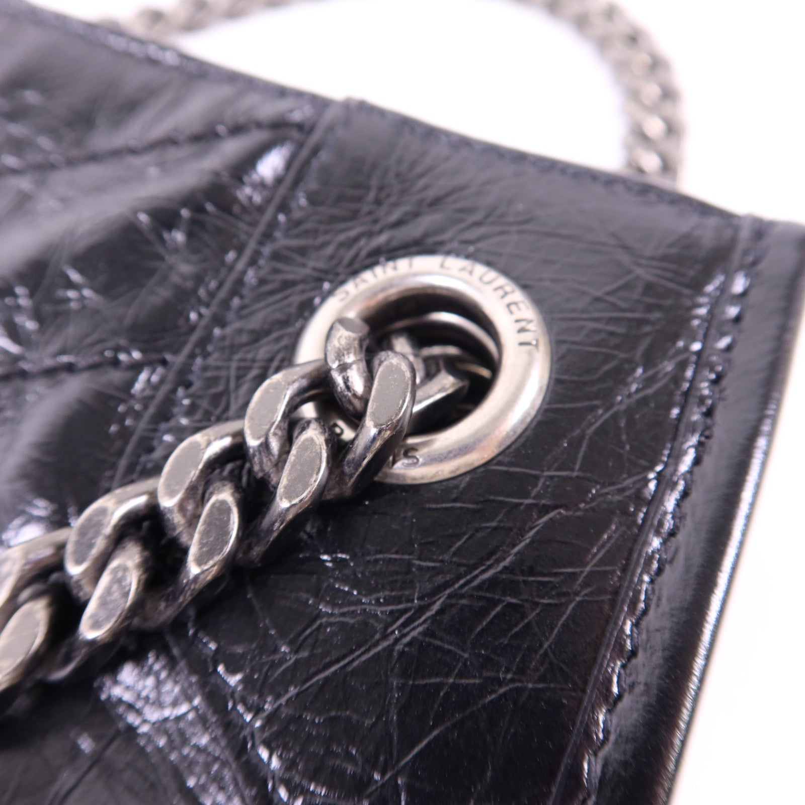 YVES SAINT LAURENT 牛皮皮革Niki Medium Tote Bag銀扣鏈帶肩背袋