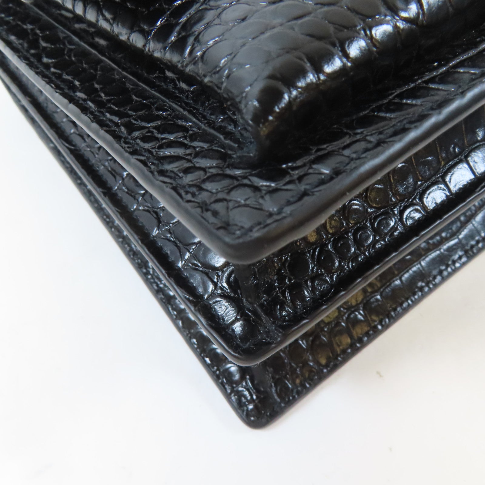 SAINT LAURENT 牛皮皮革Sunset Medium in Crocodile Embossed銀扣鏈帶肩背袋黑色