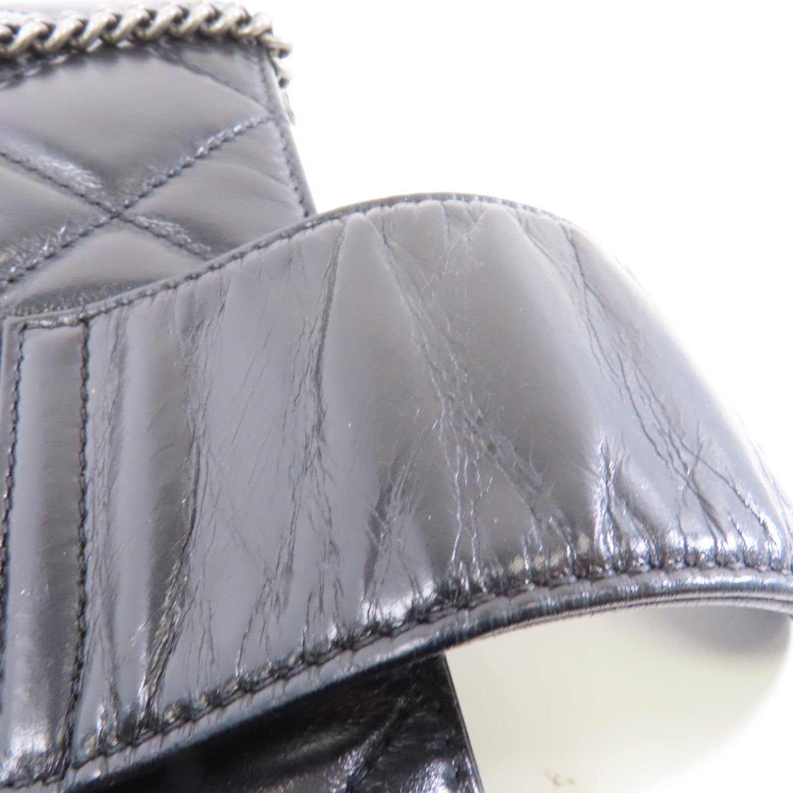 CHANEL 菱格牛皮皮革Chain Shoulder Bag銀扣肩背袋黑色